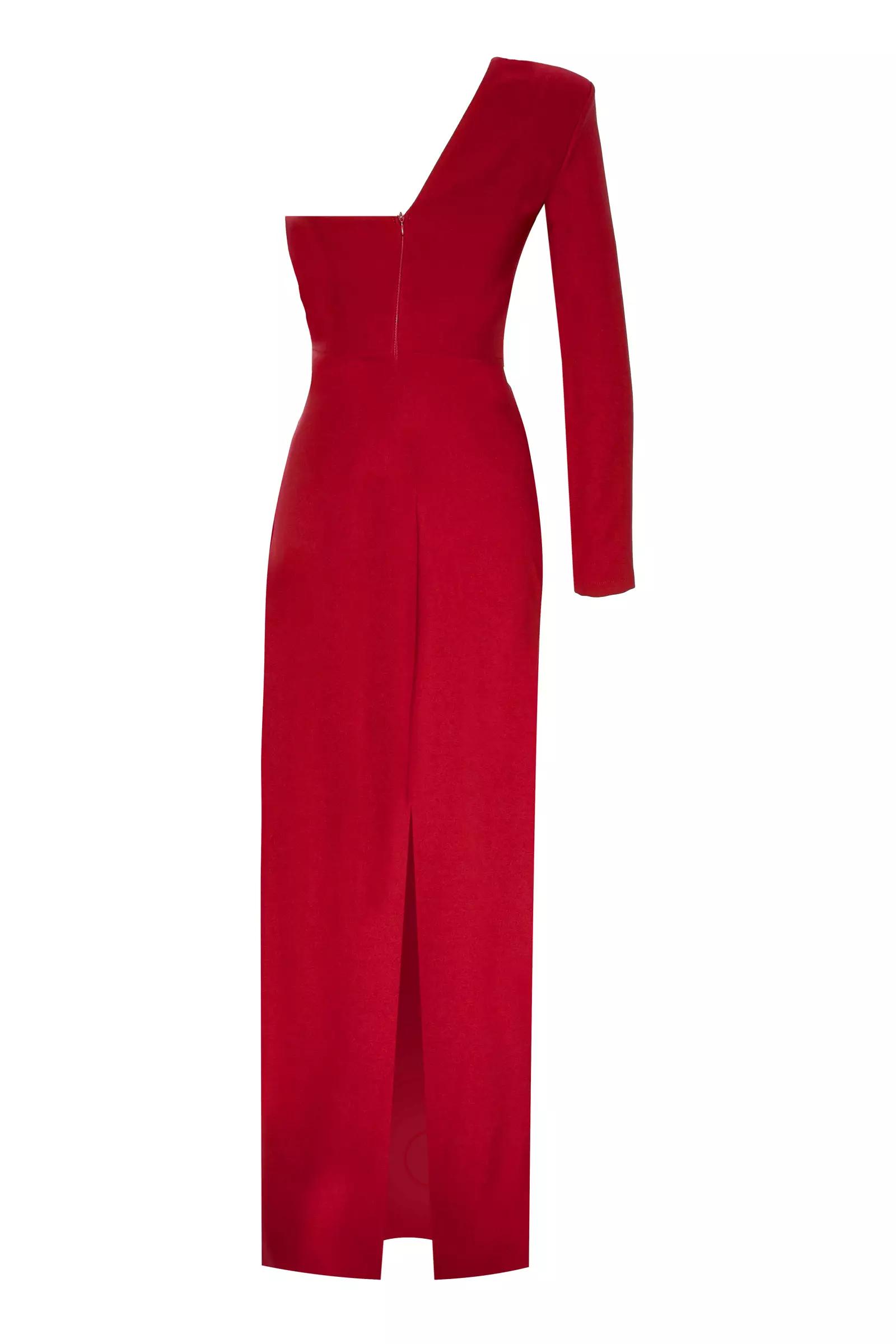 Red plus size crepe one arm maxi dress