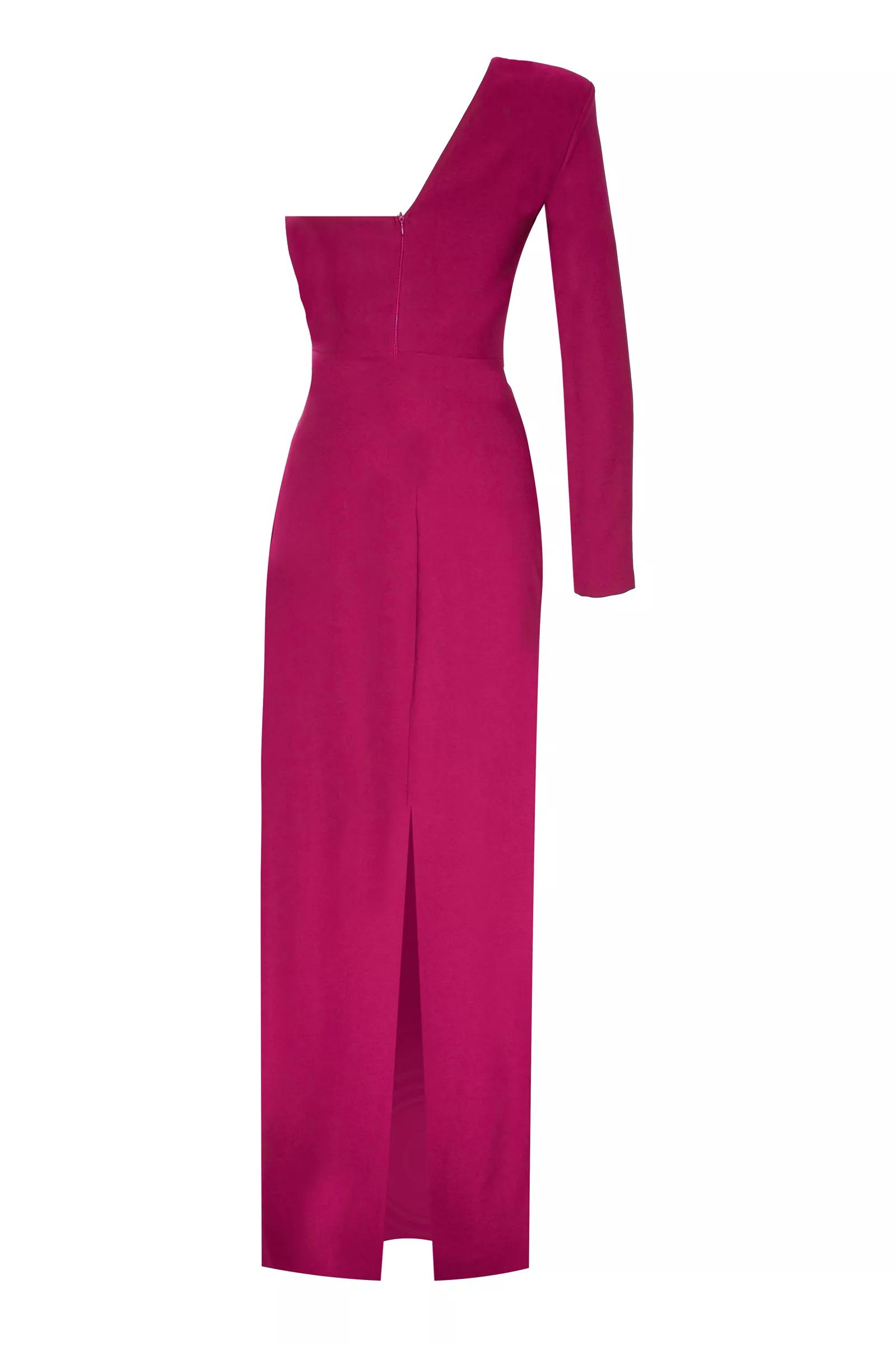 Fuchsia plus size crepe one arm maxi dress