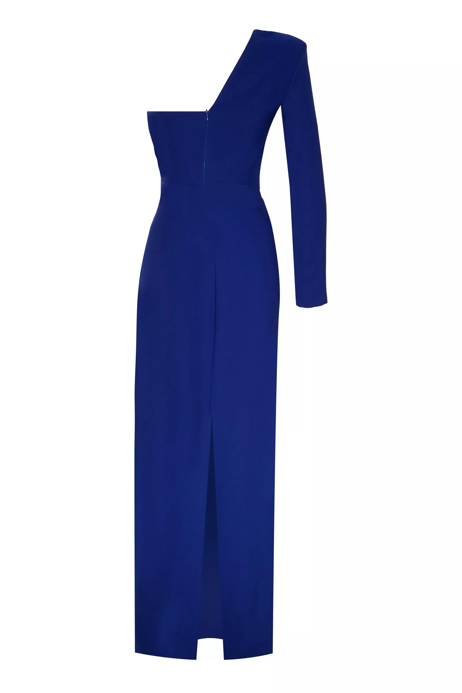 Blue plus size crepe one arm maxi dress