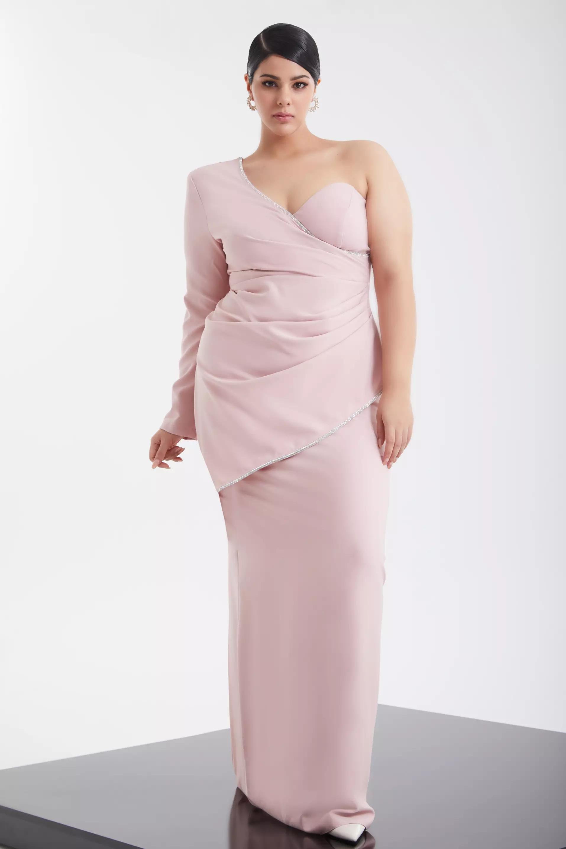 Blush plus size crepe one arm maxi dress