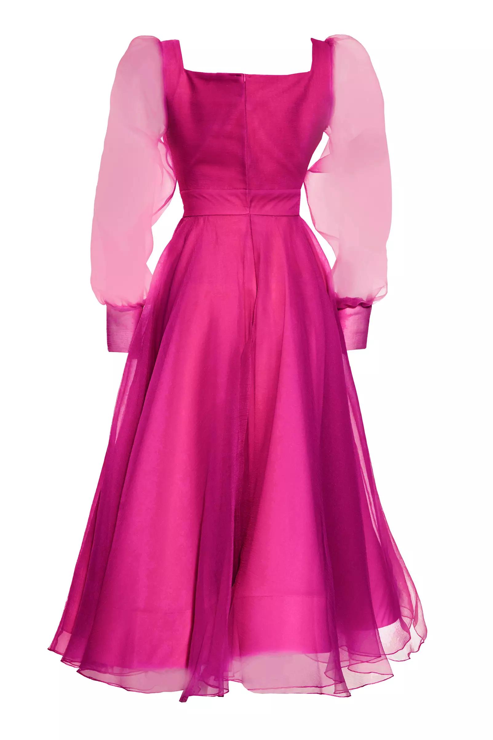 Fuchsia tulle long sleeve maxi dress