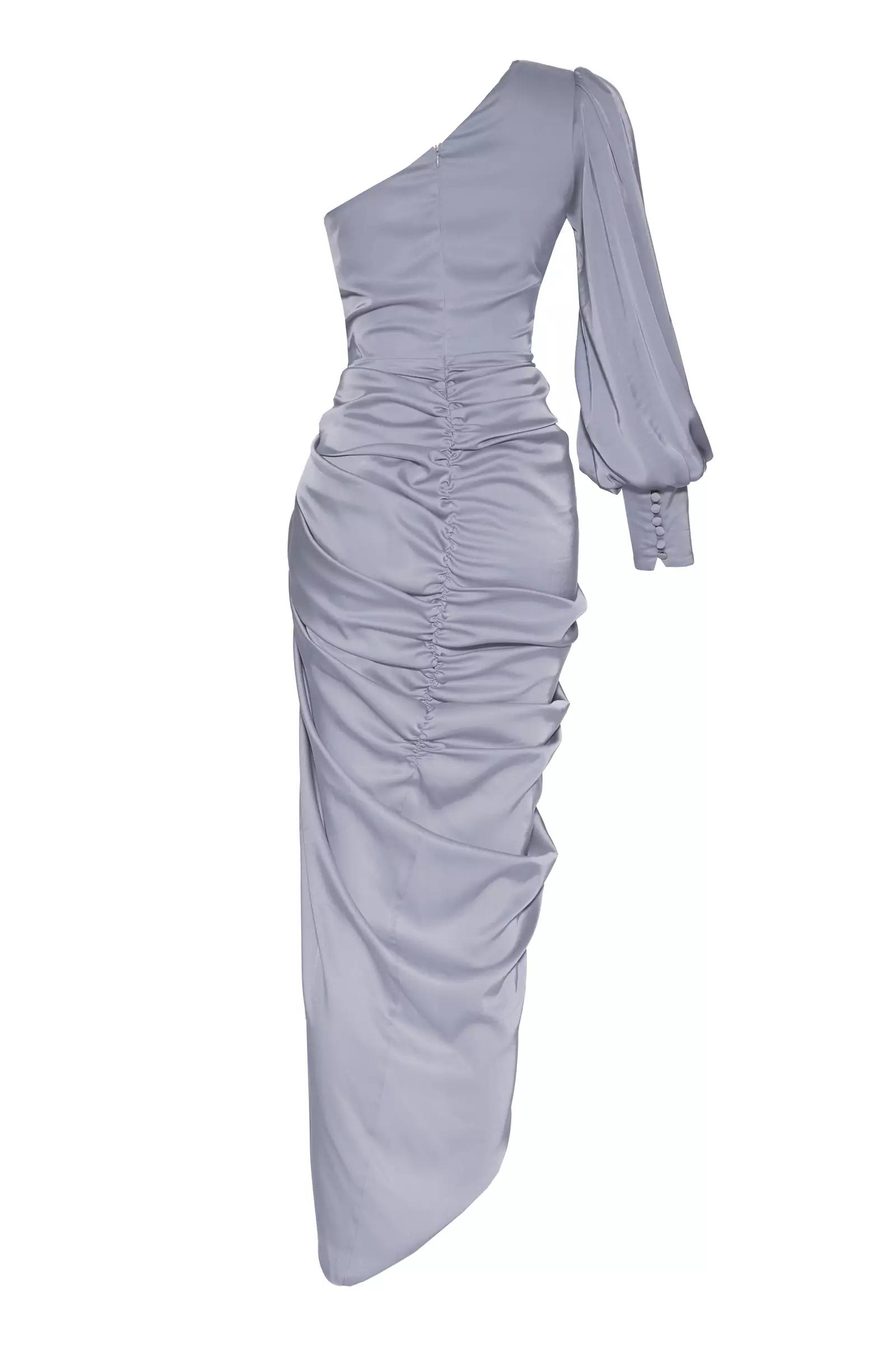 Gray Satin One Arm Maxi Dress