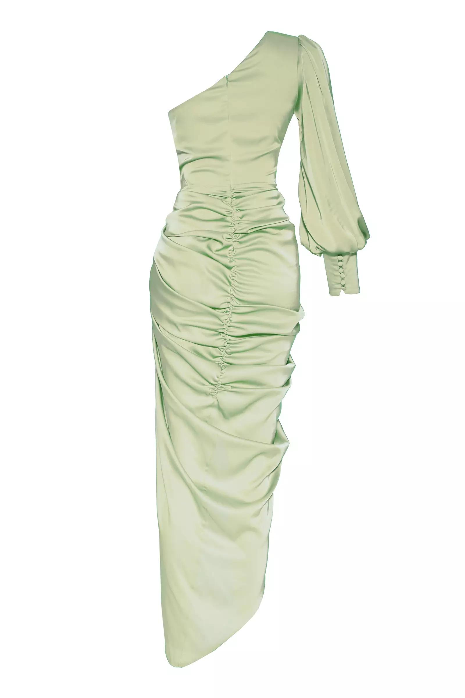 Mint Green Satin One Arm Maxi Dress