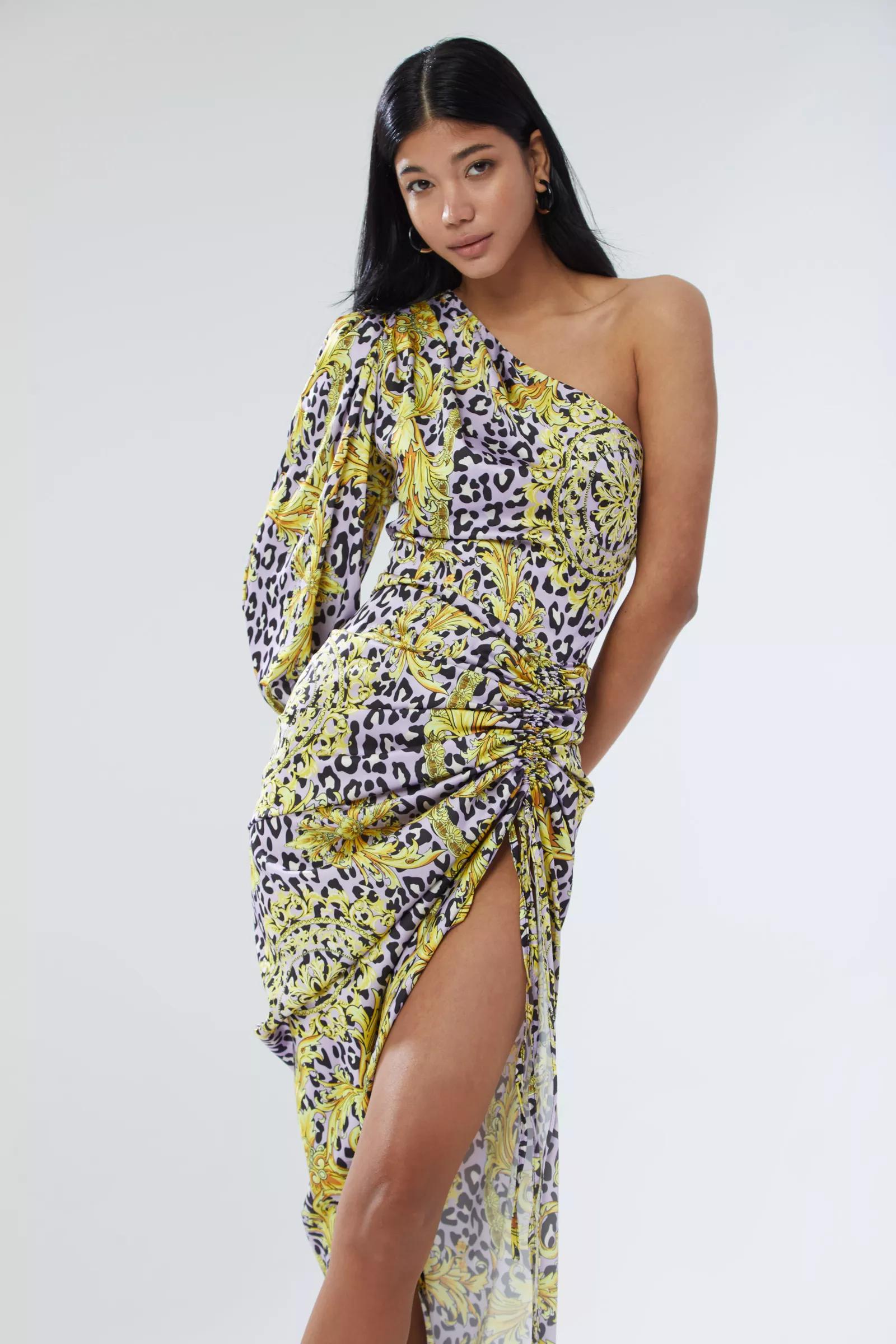 Printed Satin One Arm Maxi Dress