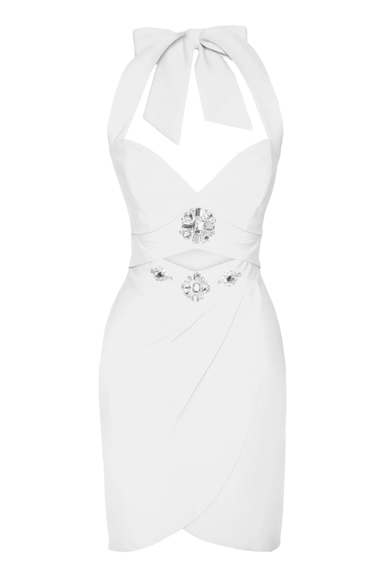 White Crepe Sleeveless Mini Dress