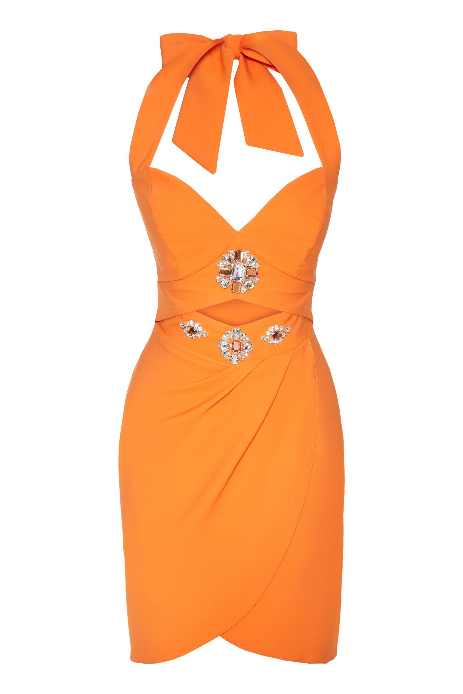 Orange crepe sleeveless mini dress