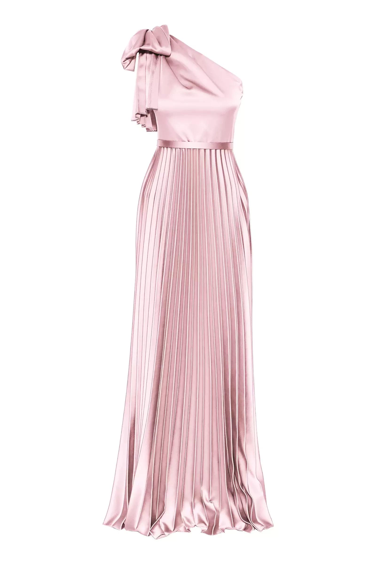 Blush satin one arm long dress