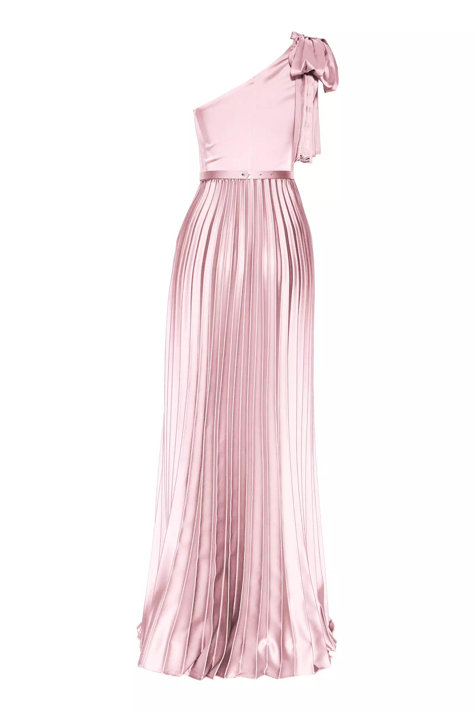 Blush satin one arm long dress