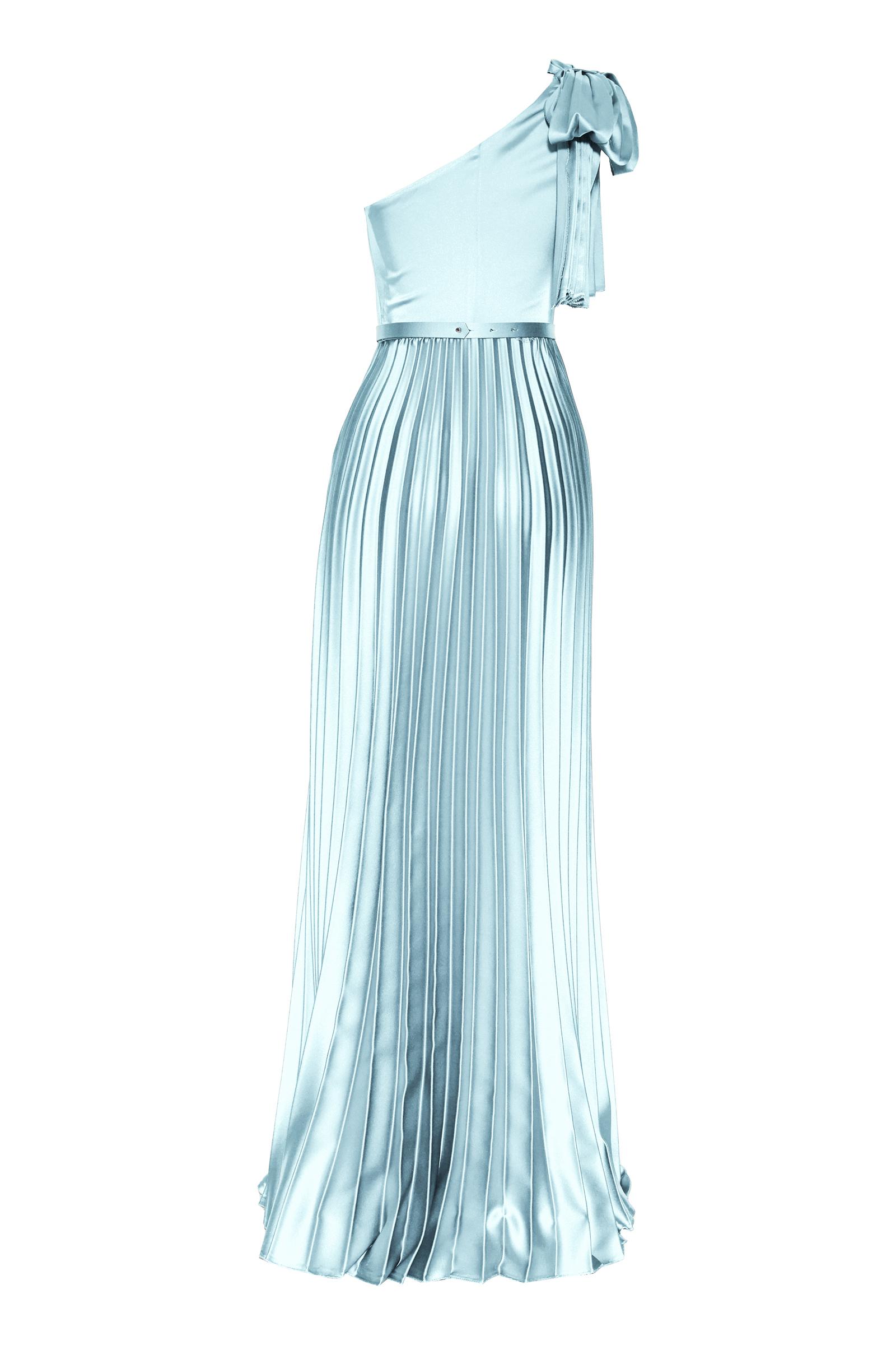 Mint Green Satin One Arm Uzun Dress