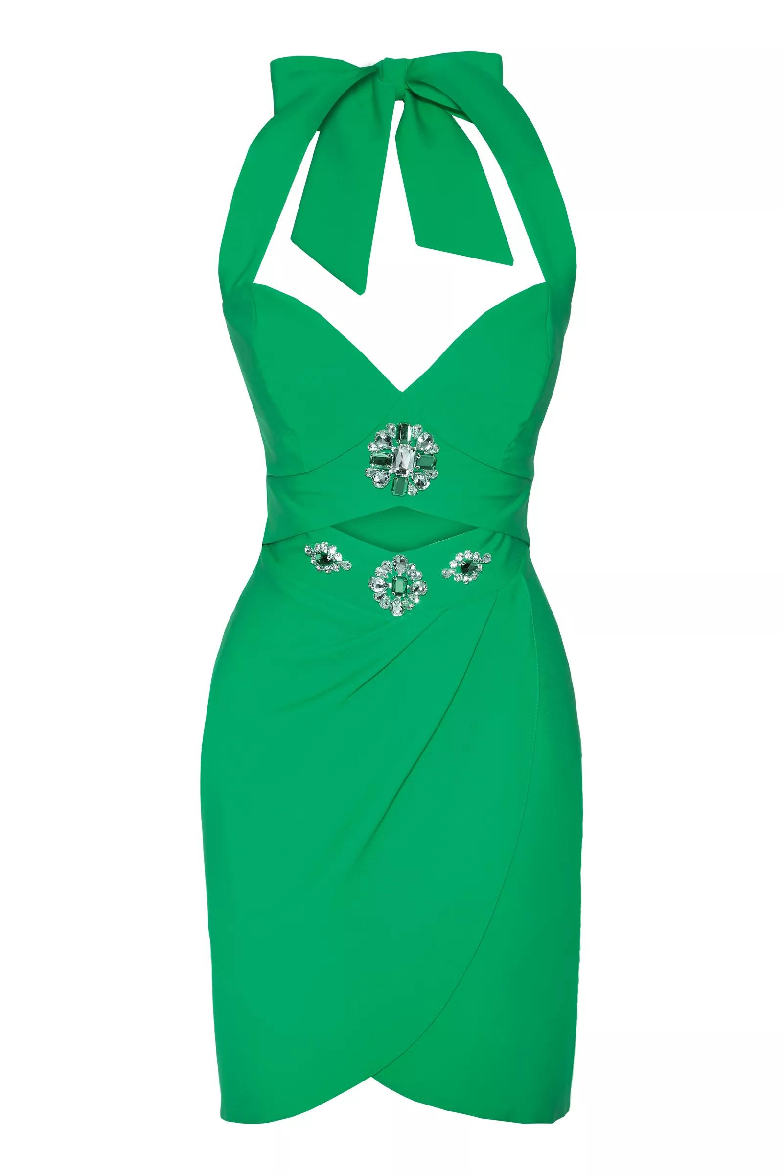 Green Crepe Sleeveless Mini Dress