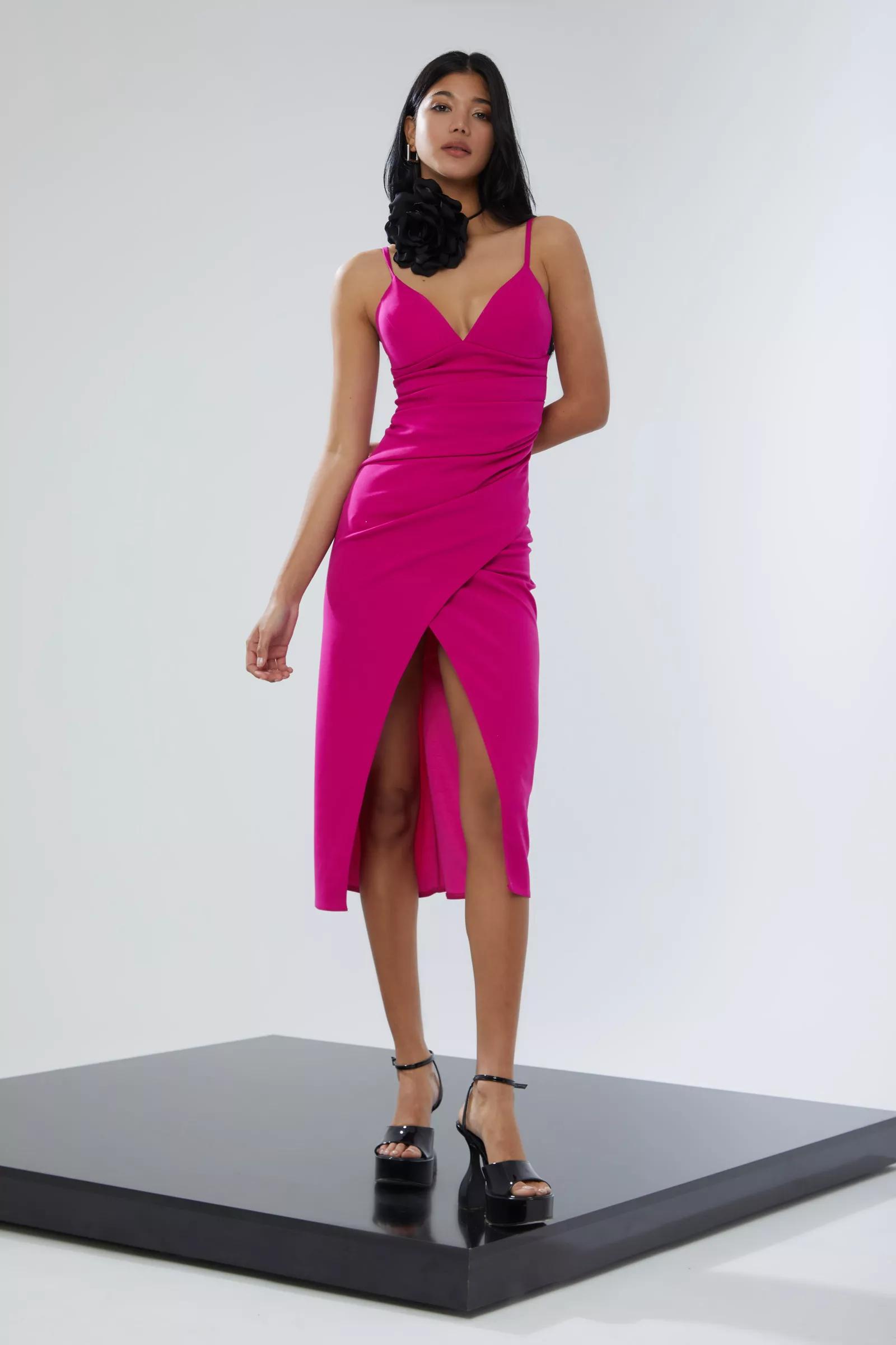 Fuchsia crepe sleeveless maxi dress