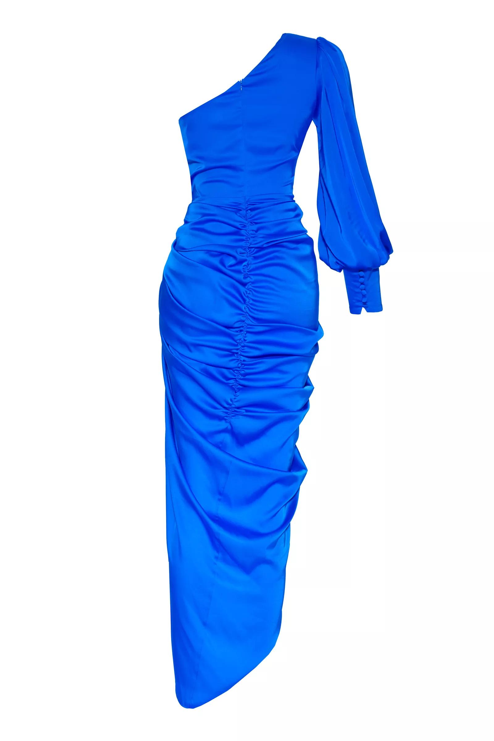 Blue Satin One Arm Maxi Dress