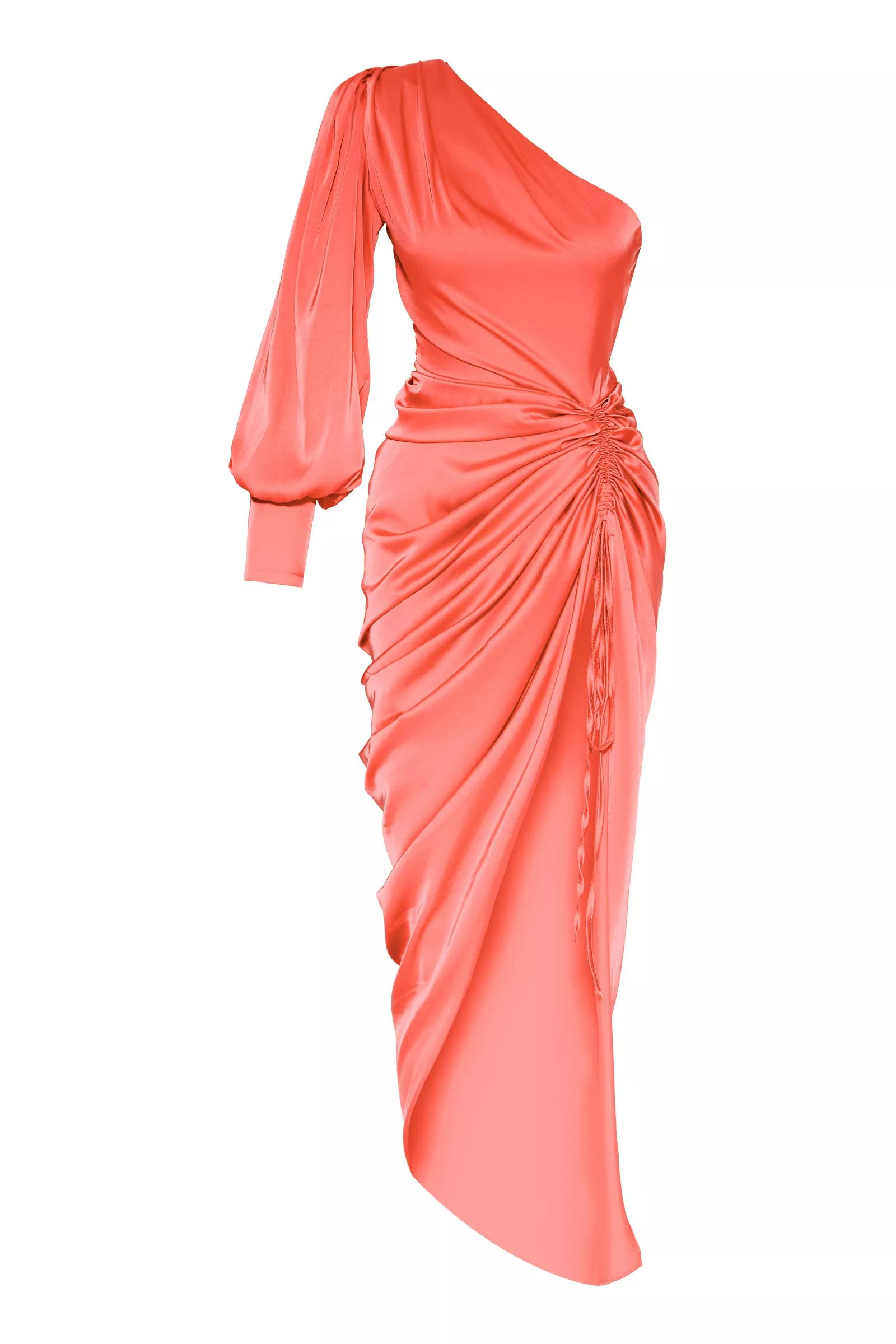 Orange Satin One Arm Maxi Dress