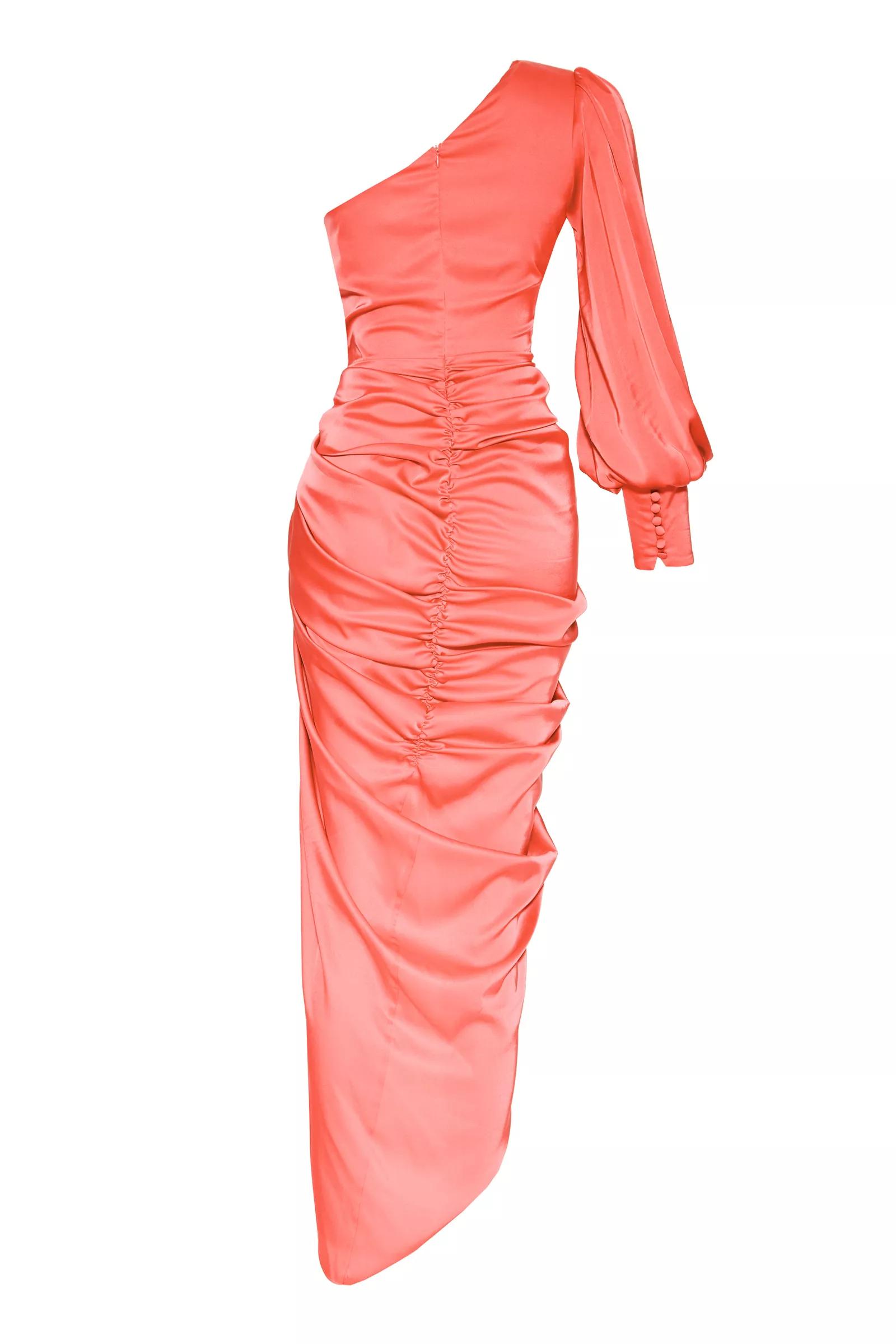 Orange Satin One Arm Maxi Dress