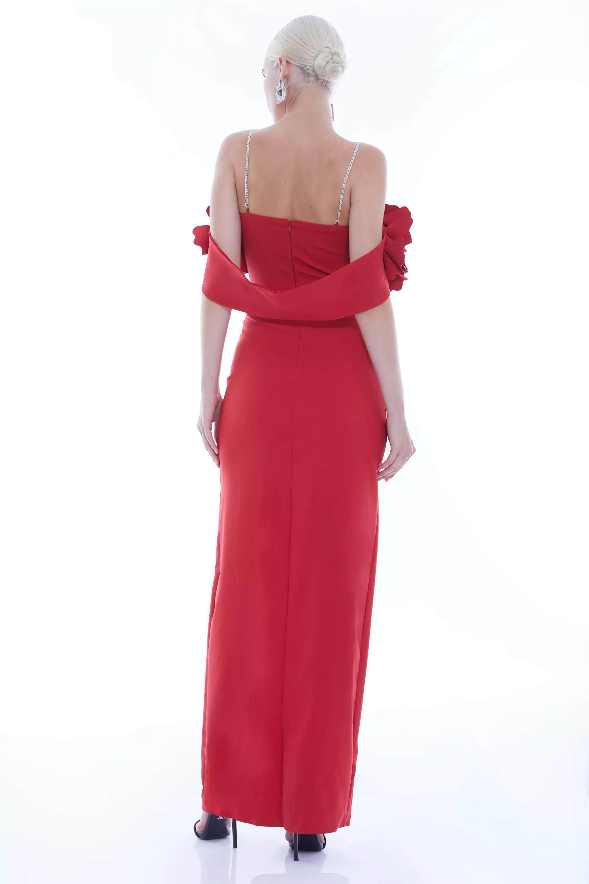 Red crepe sleeveless long dress