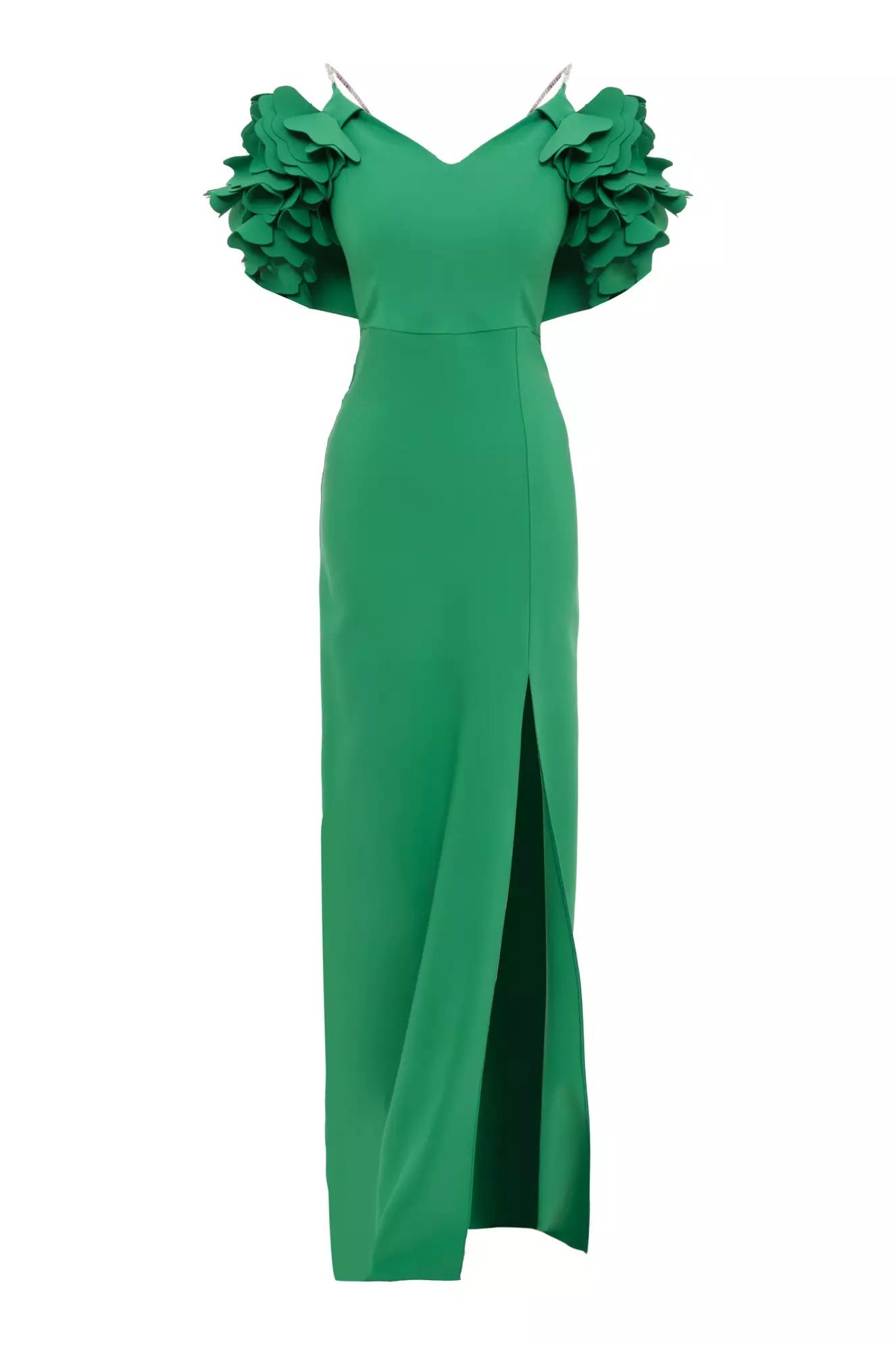 Green crepe sleeveless long dress