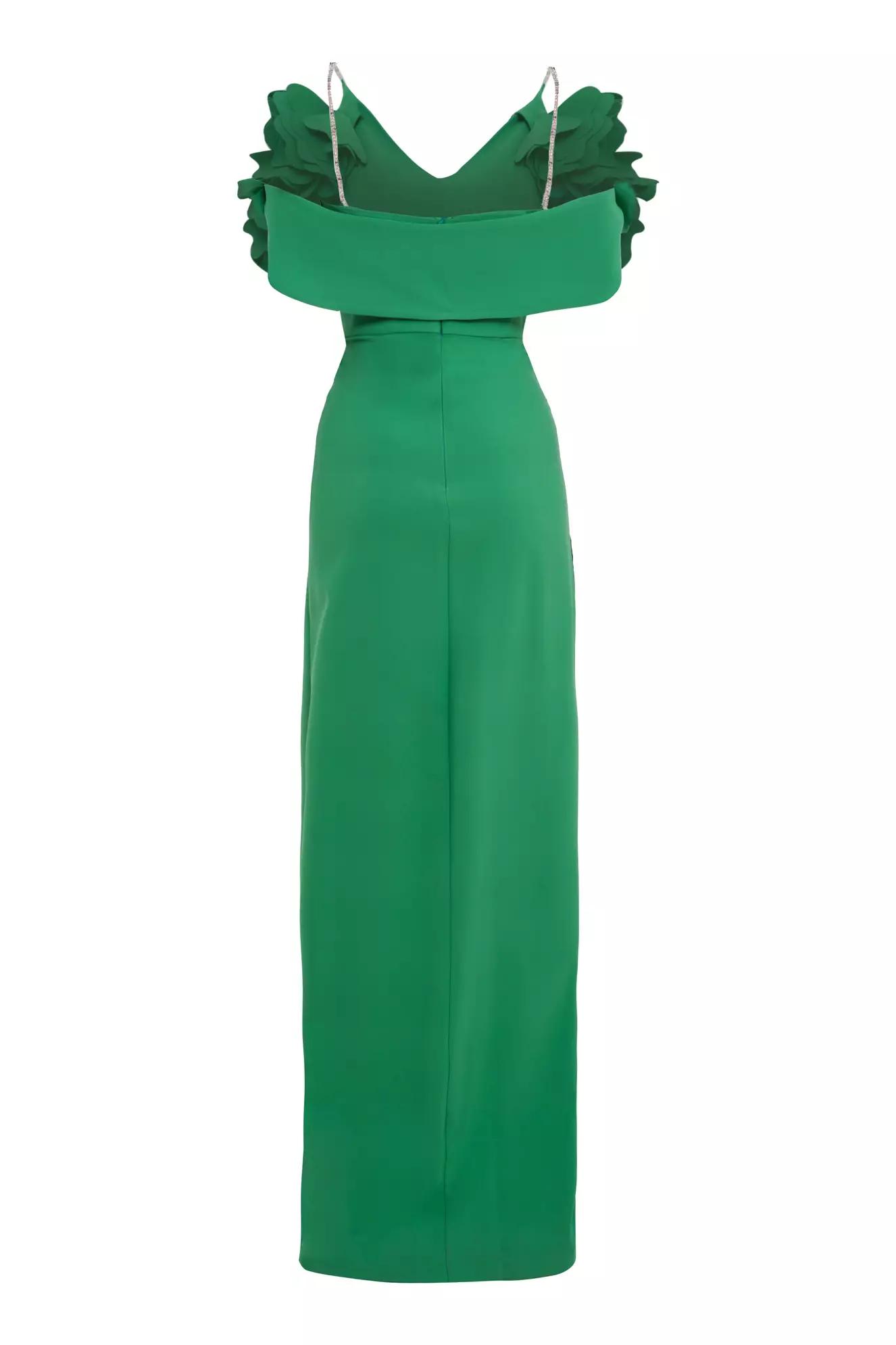 Green crepe sleeveless long dress