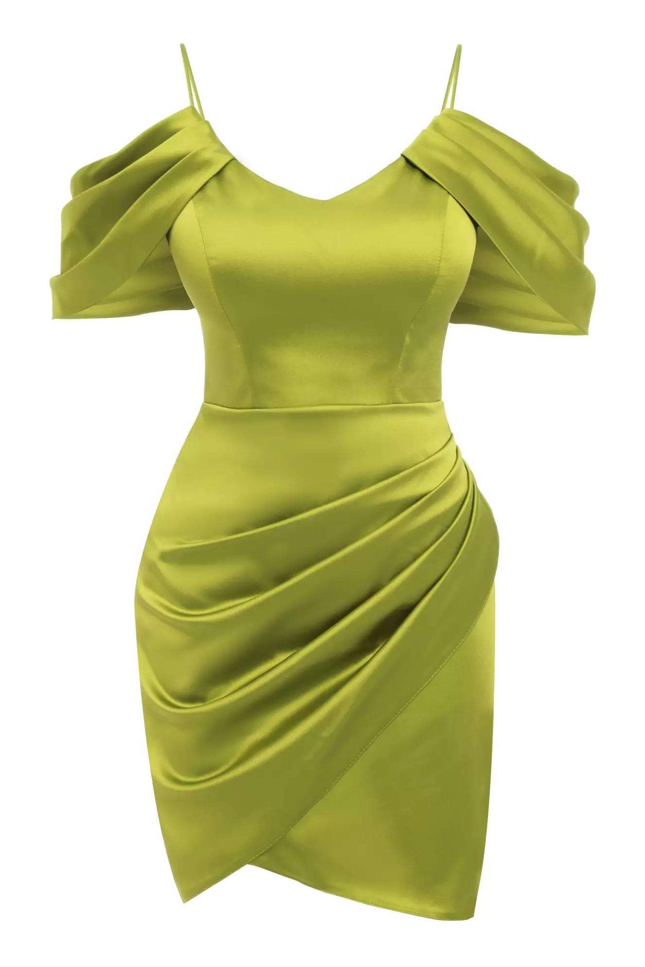 Pistachio green satin sleeveless mini dress