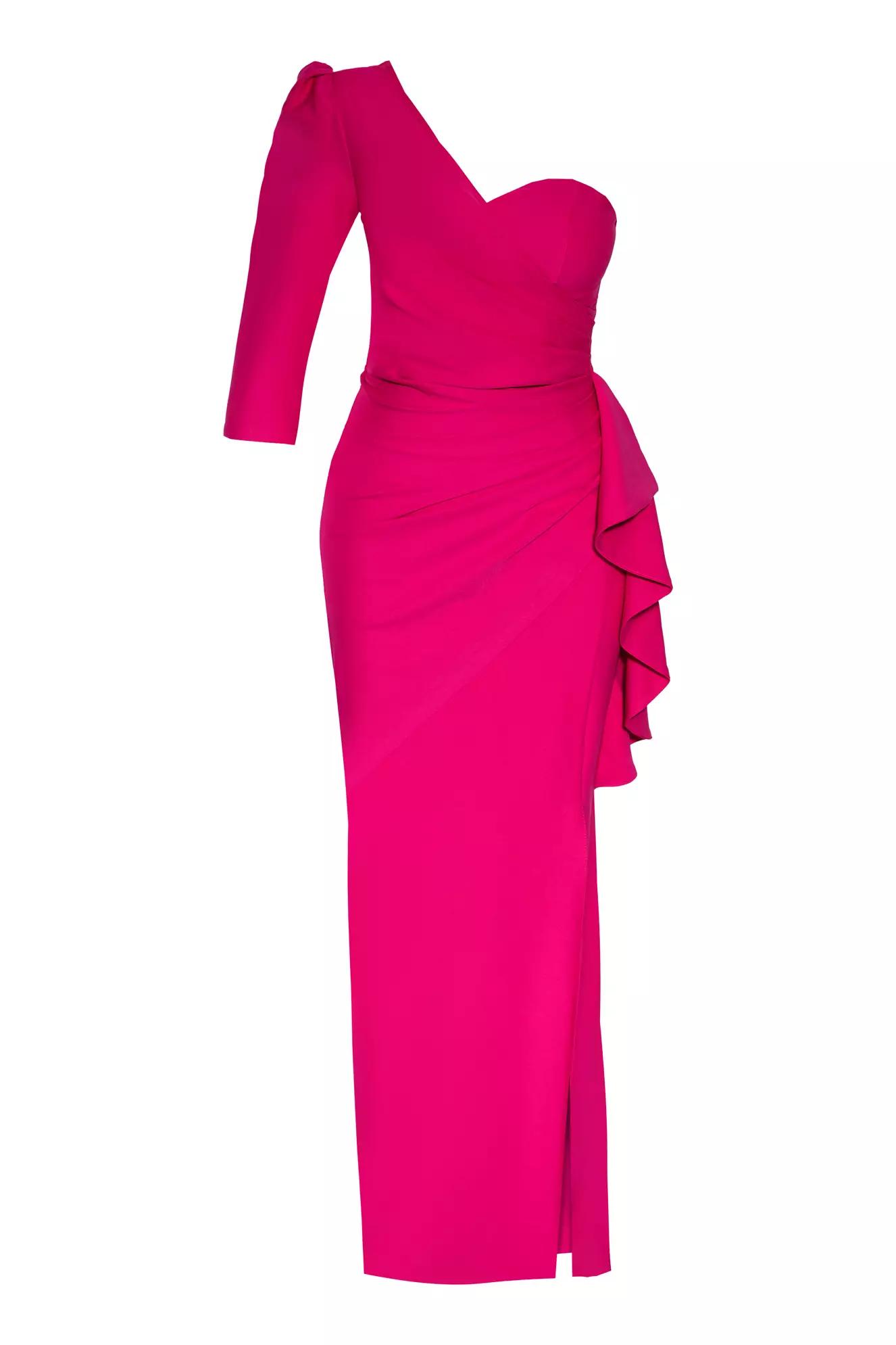 Fuchsia plus size crepe one arm maxi dress