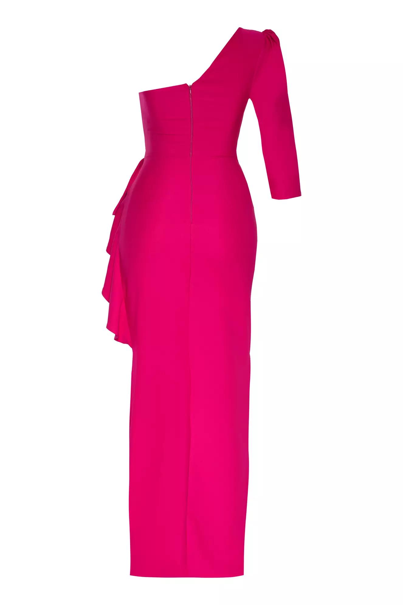 Fuchsia plus size crepe one arm maxi dress