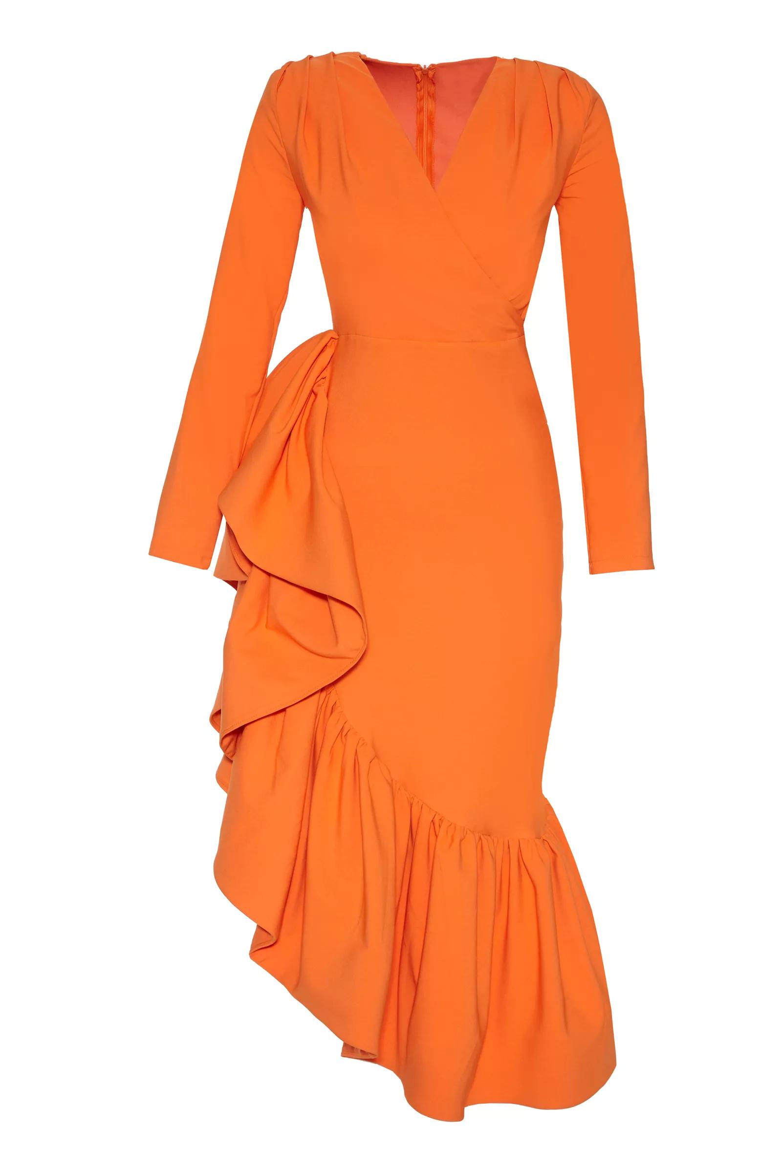 Orange crepe long sleeve maxi dress