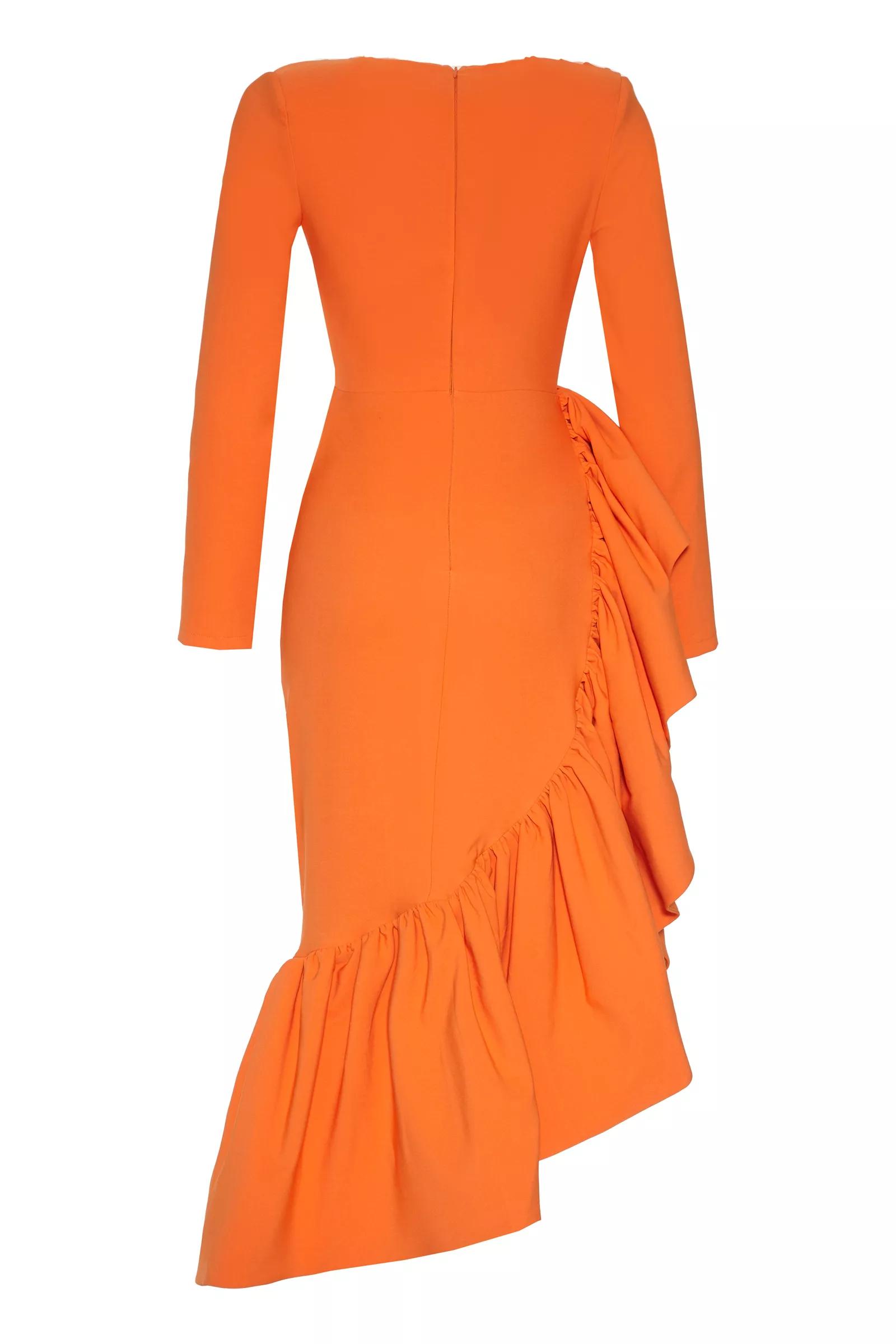 Orange crepe long sleeve maxi dress