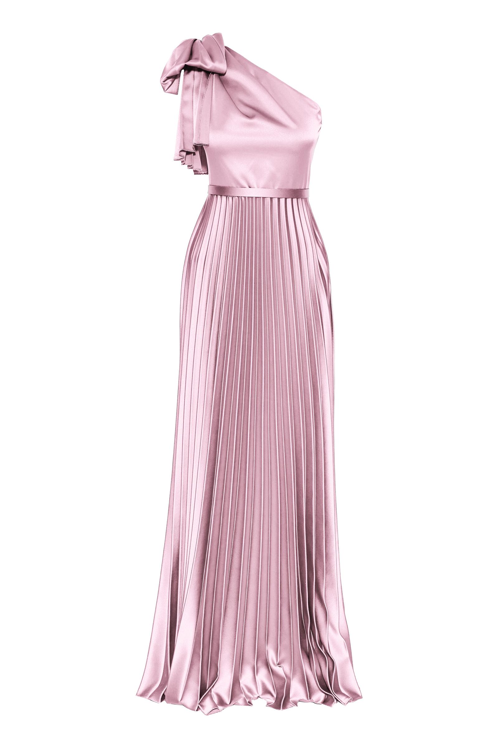 Dried rose satin one arm maxi dress