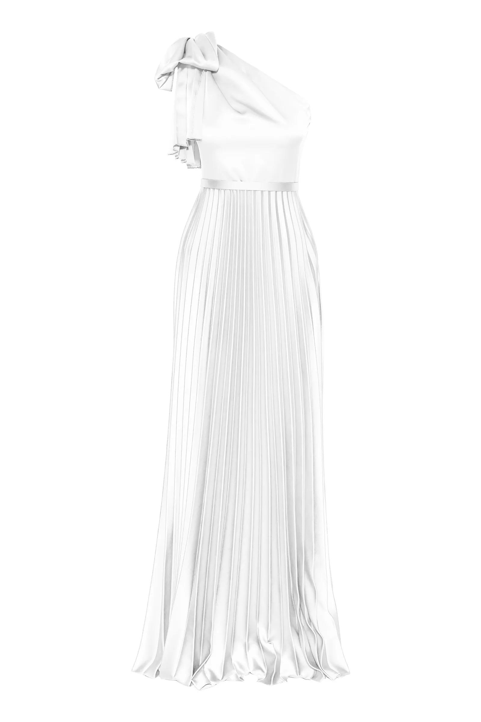 White satin one arm long dress