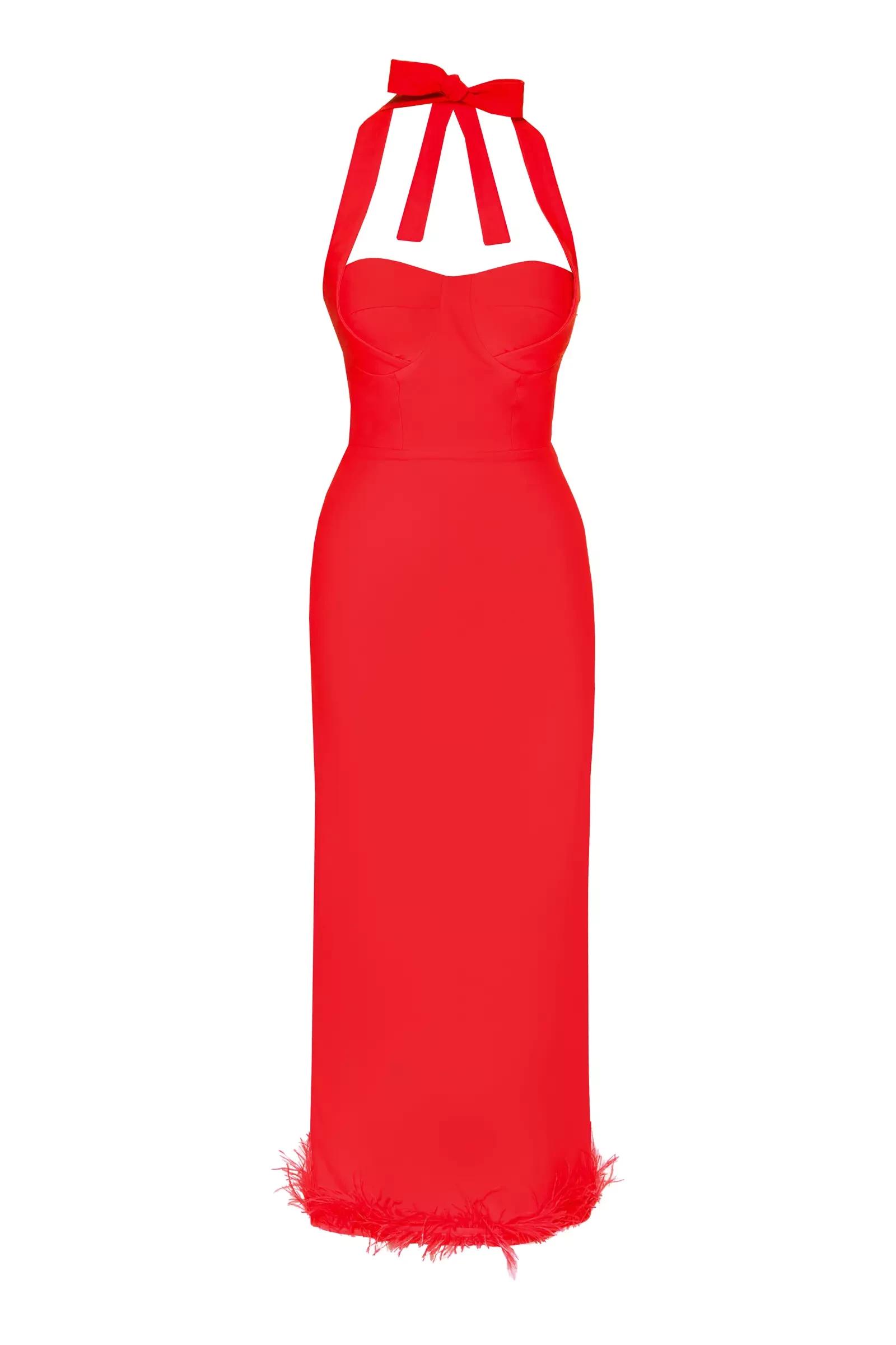 Red crepe sleeveless midi dress