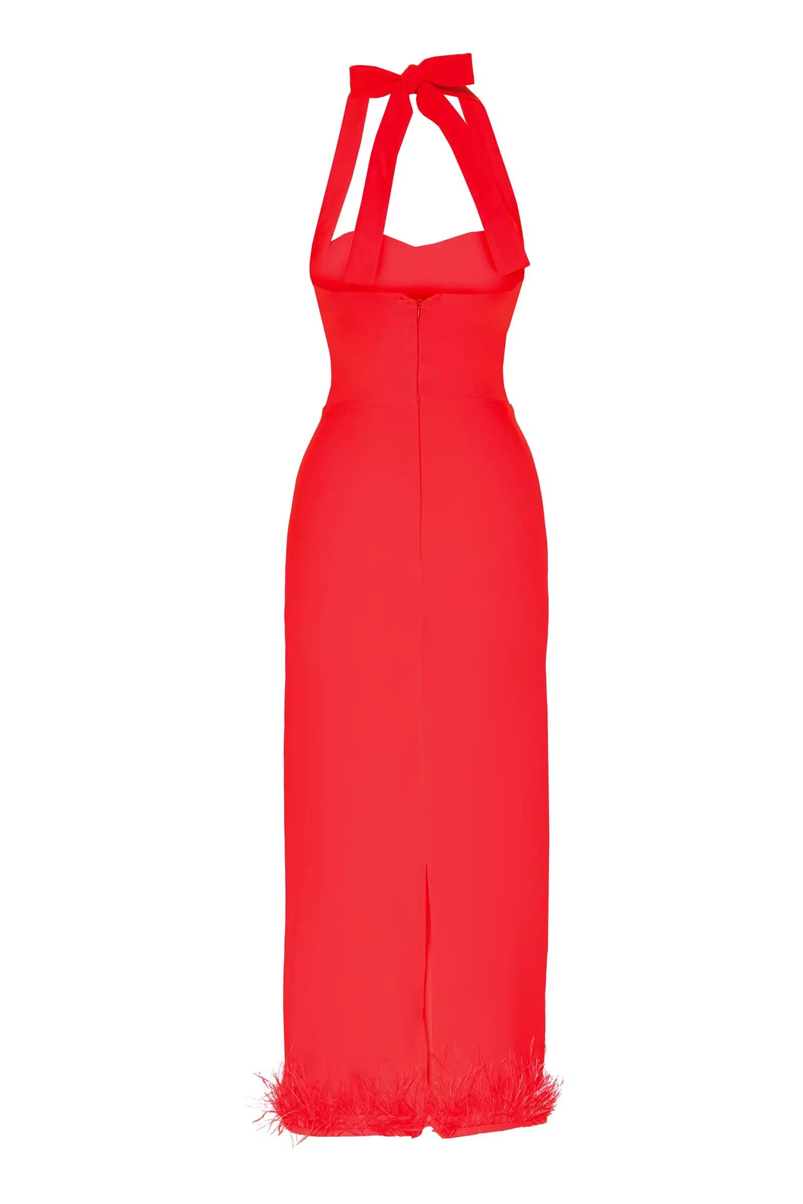 Red crepe sleeveless midi dress