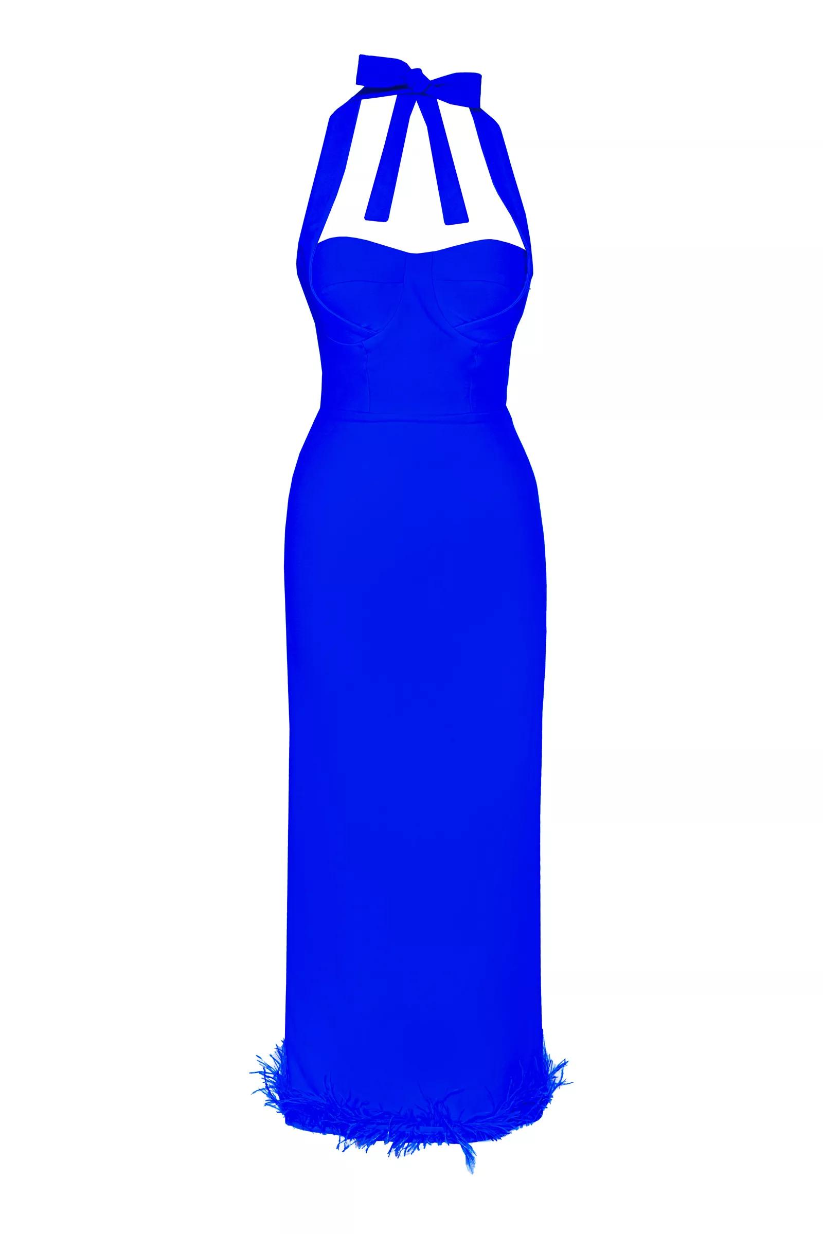 Blue crepe sleeveless midi dress