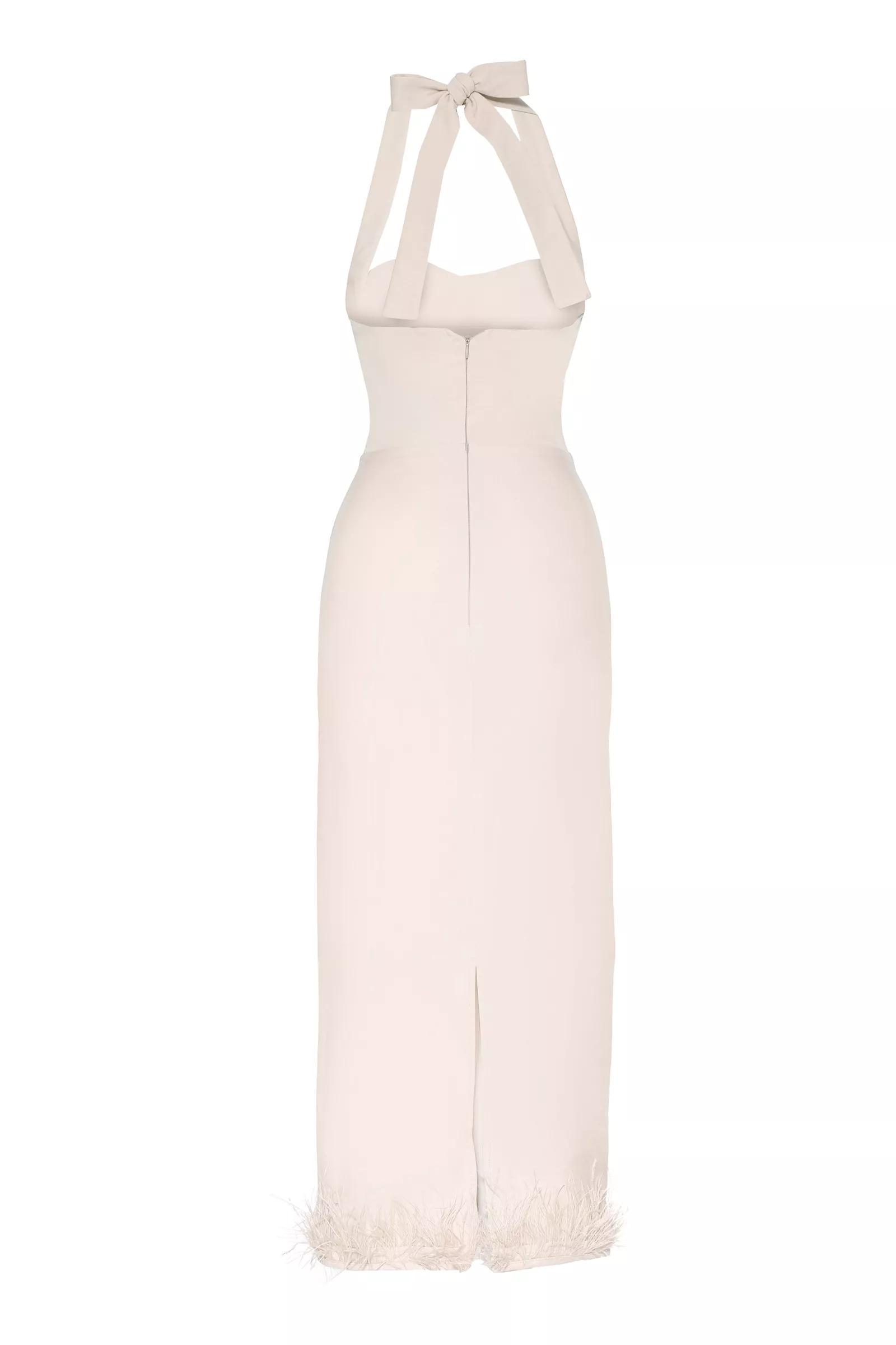 Beige Crepe Sleeveless Midi Dress