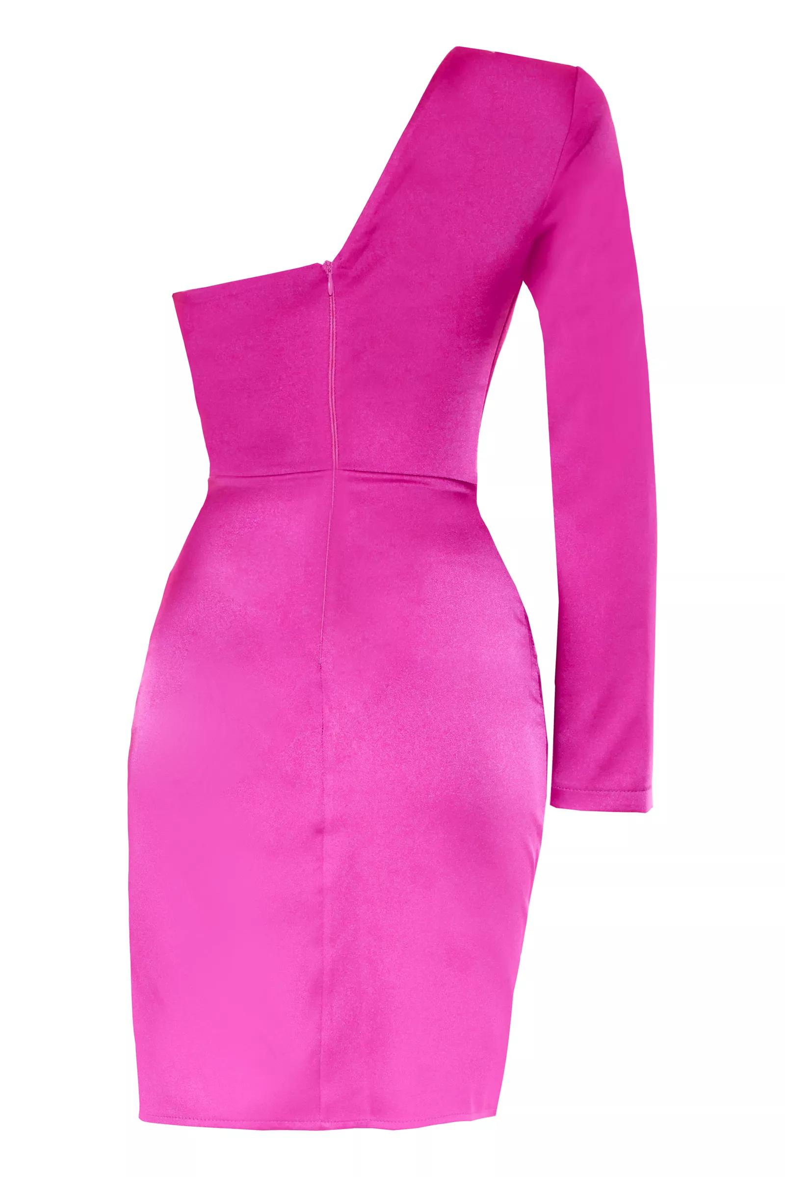 Fuchsia satin one arm mini dress