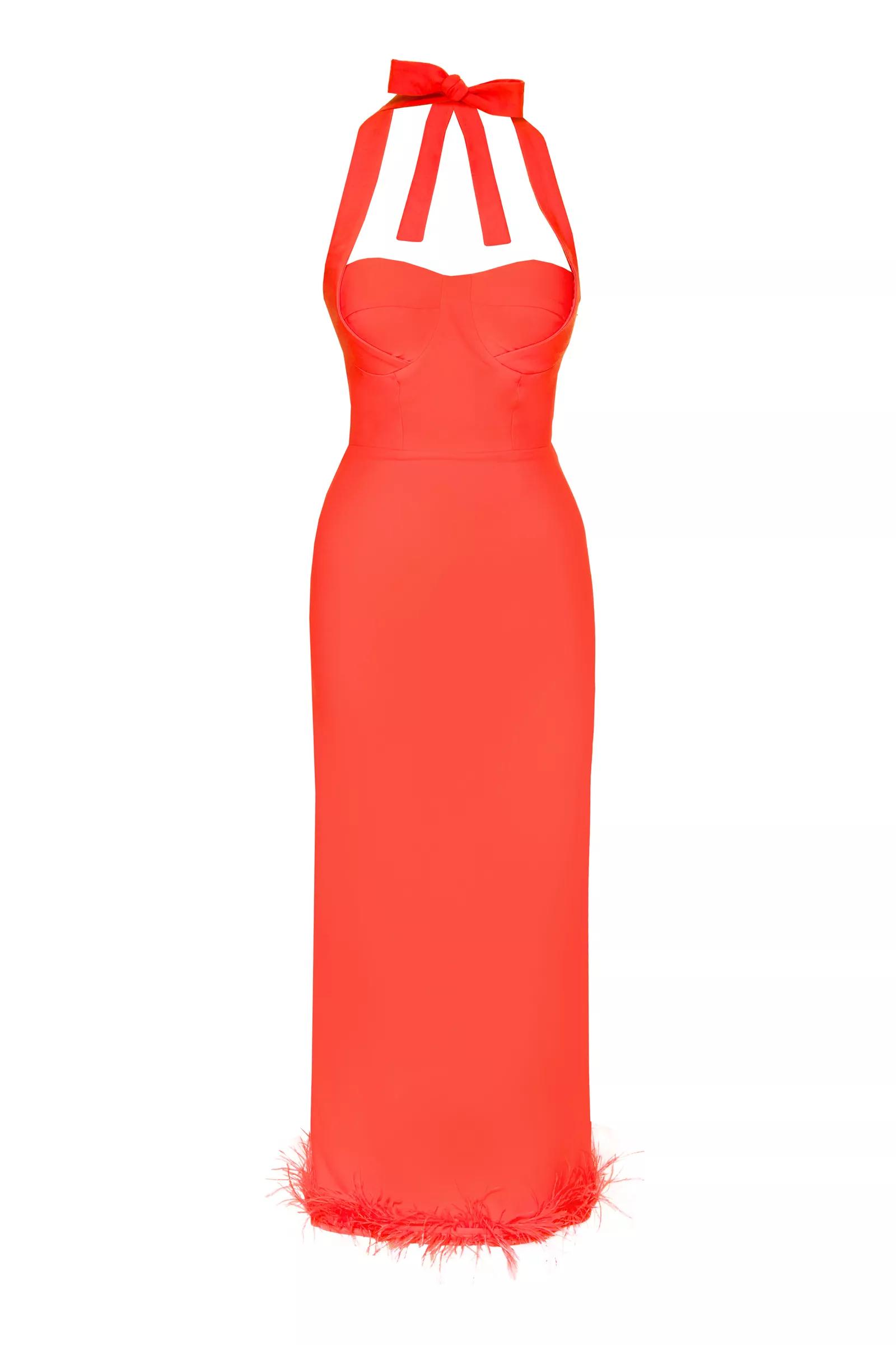 Coral Crepe Sleeveless Midi Dress