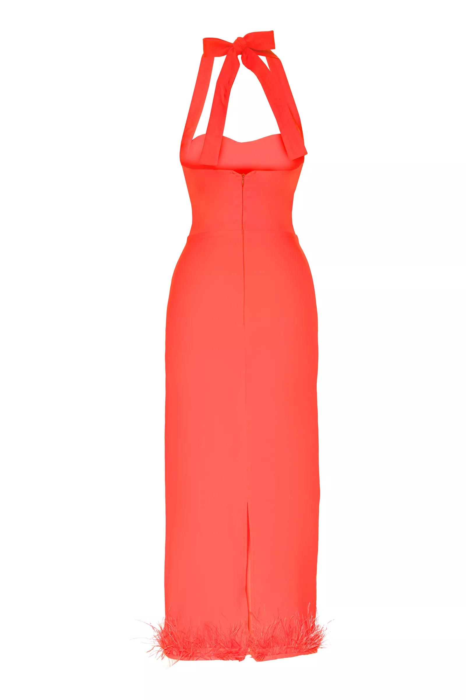 Coral Crepe Sleeveless Midi Dress