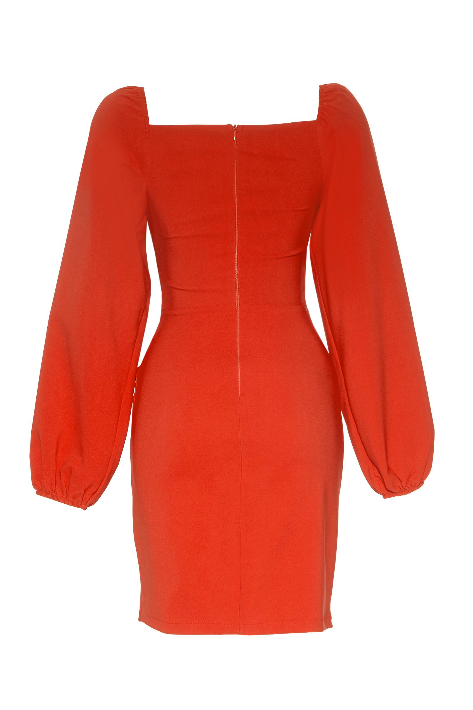 Orange crepe long sleeve mini dress