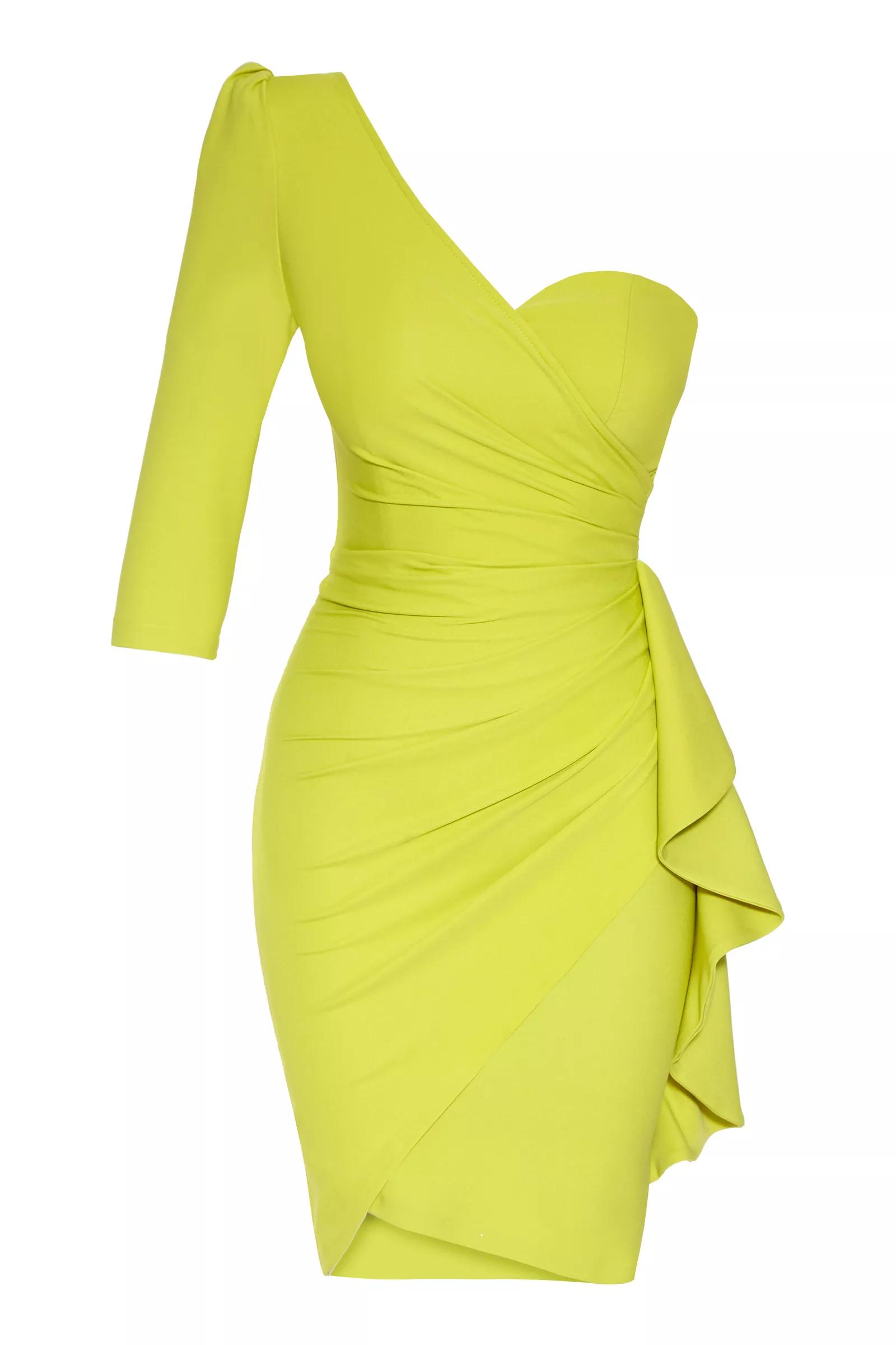 Pistachio green crepe one arm mini dress