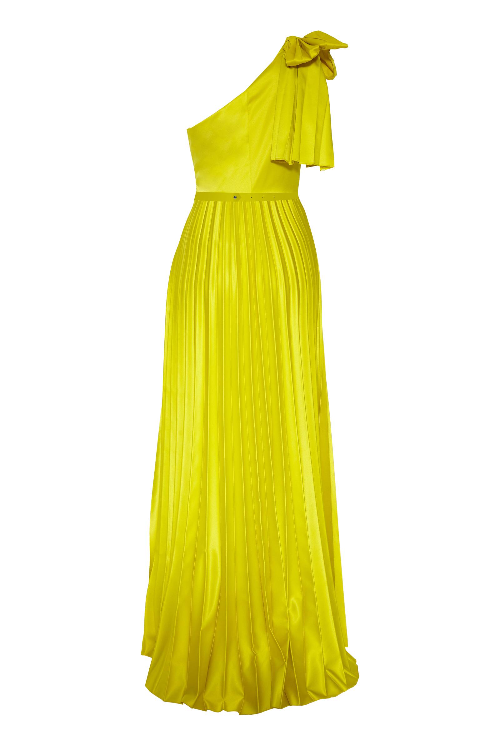 Pistachio green satin one arm long dress