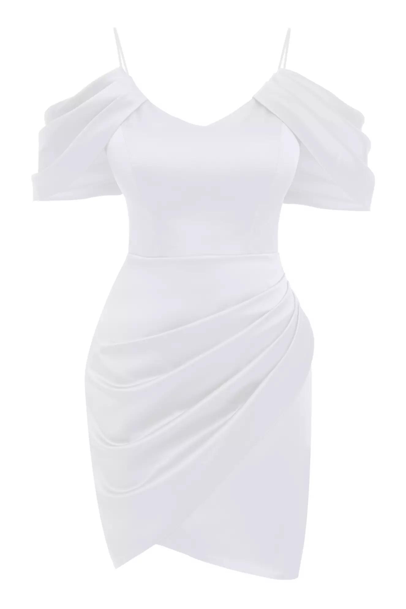 White satin sleeveless mini dress