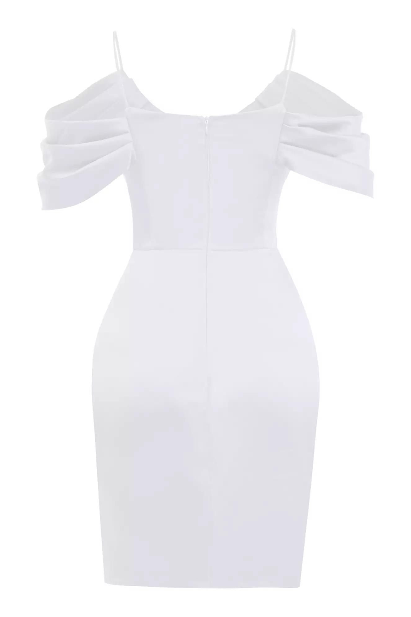 White satin sleeveless mini dress