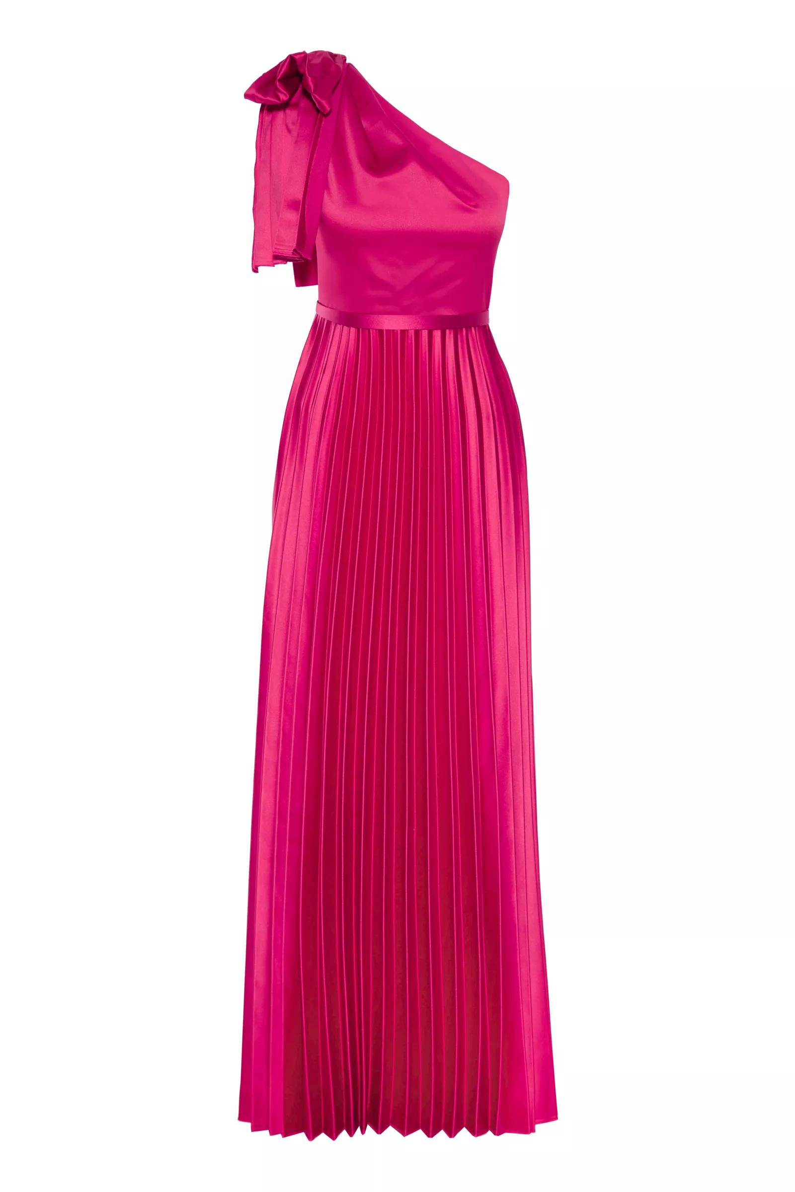 Fuchsia satin one arm long dress