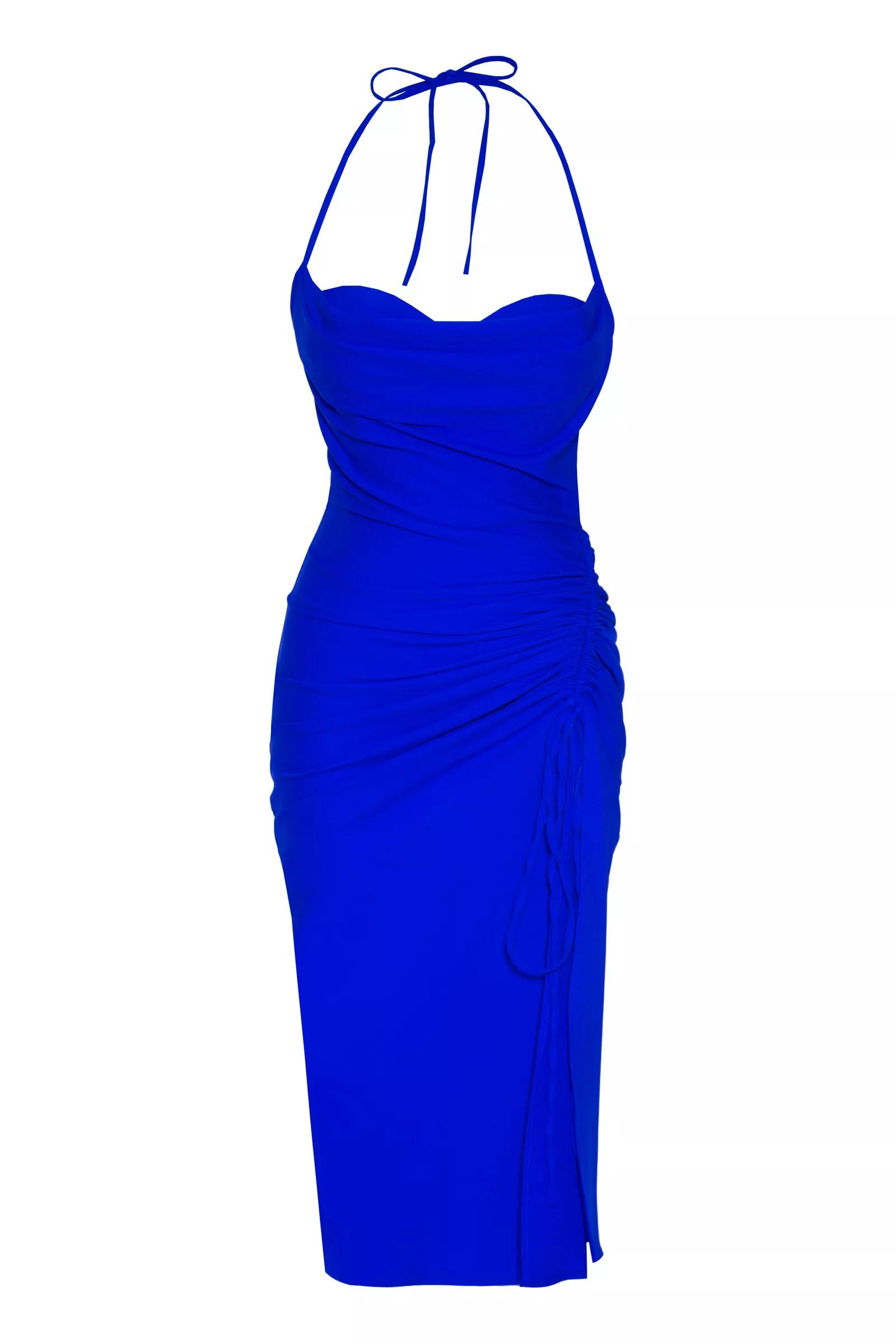 Blue crepe sleeveless maxi dress