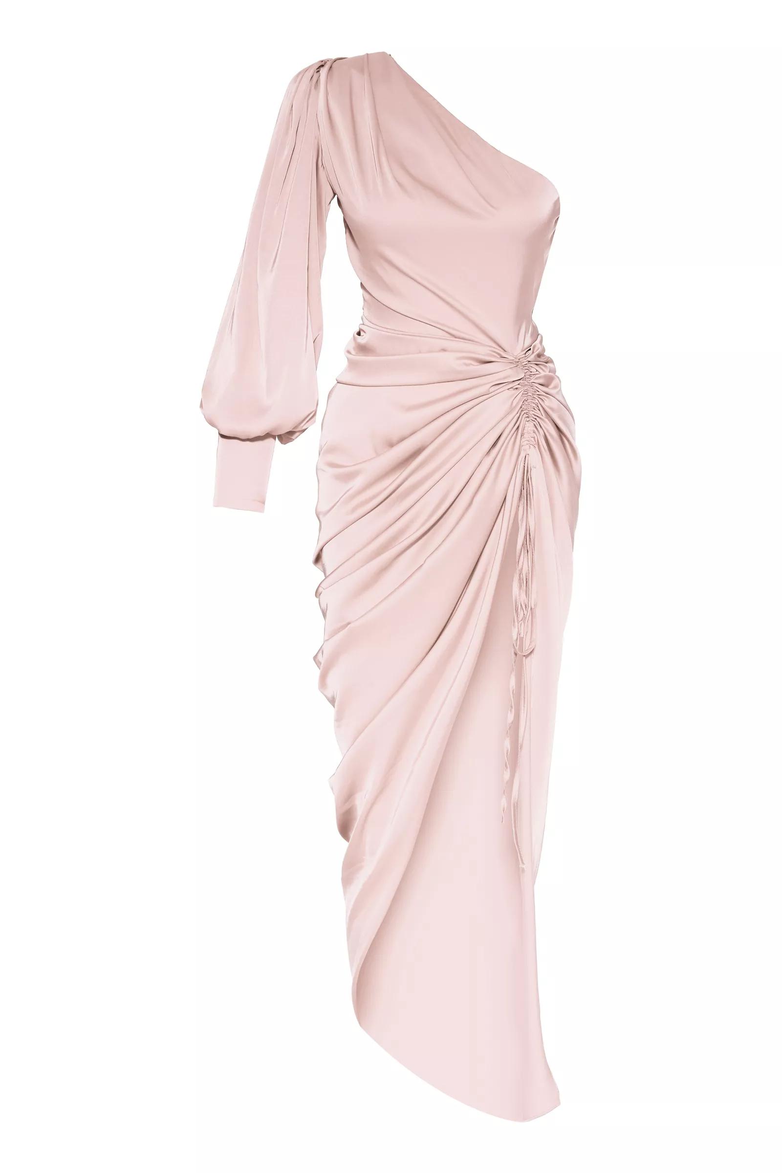 Blush Satin One Arm Maxi Dress