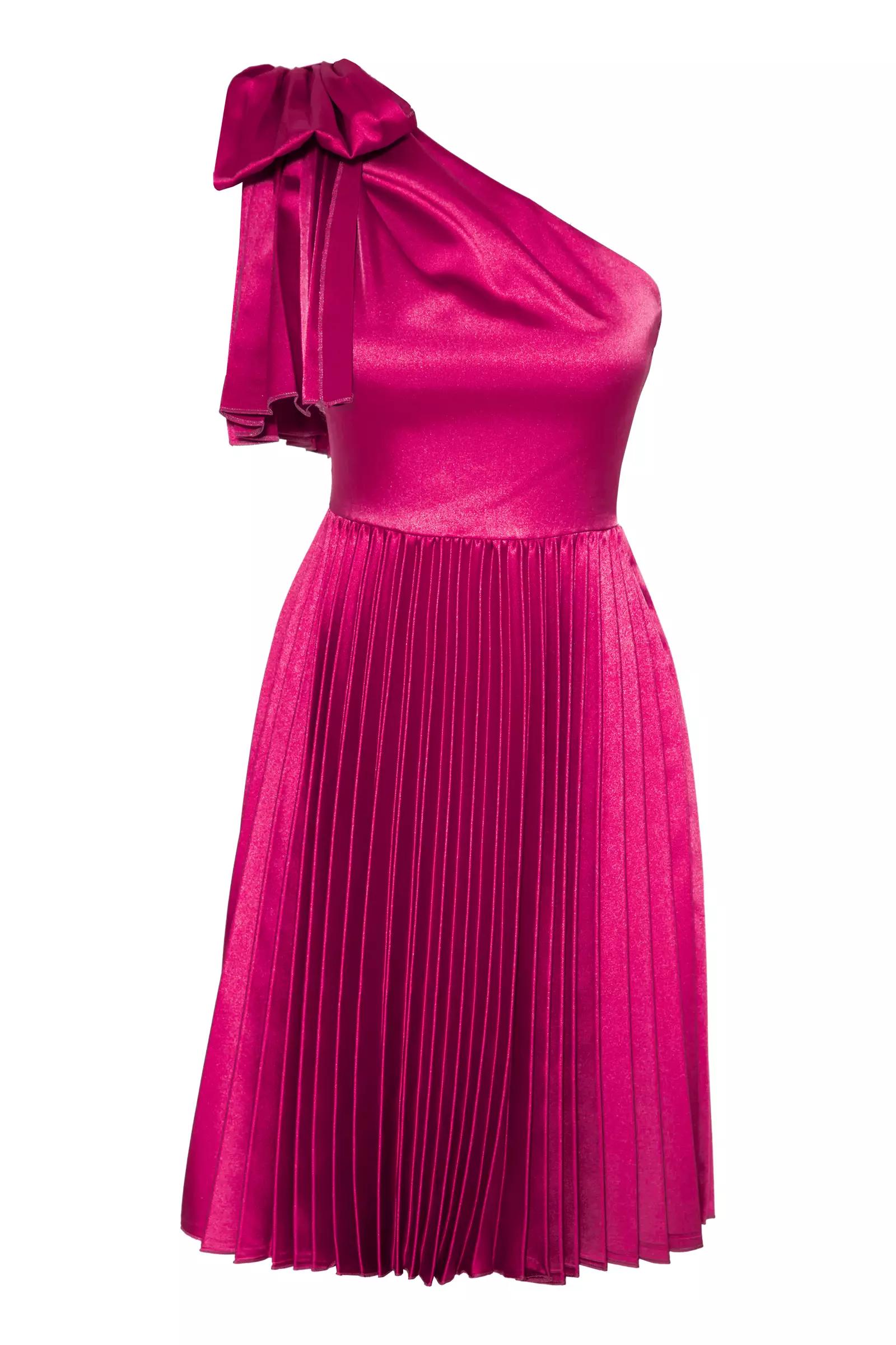 Fuchsia satin one arm mini dress