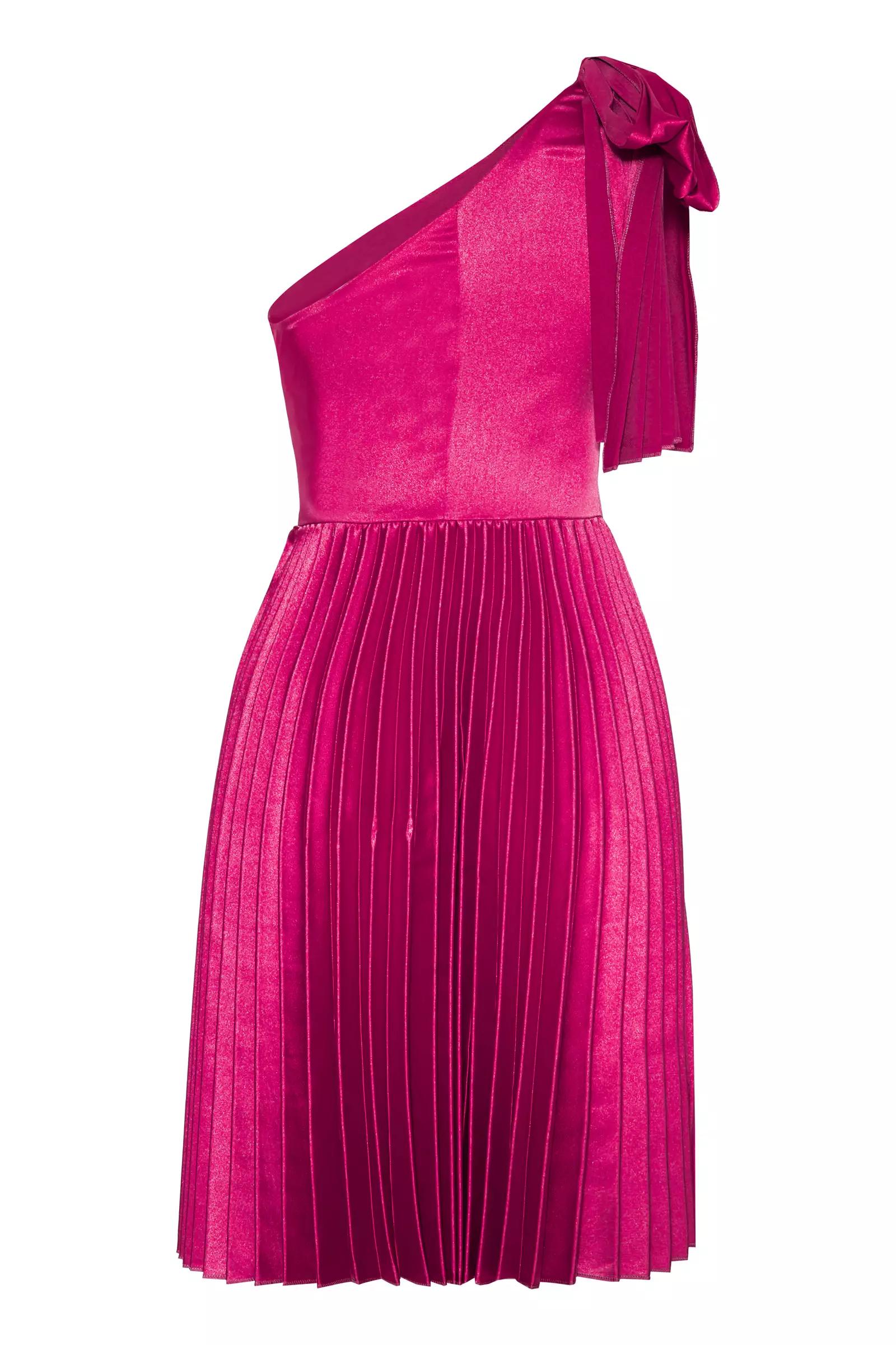 Fuchsia satin one arm mini dress