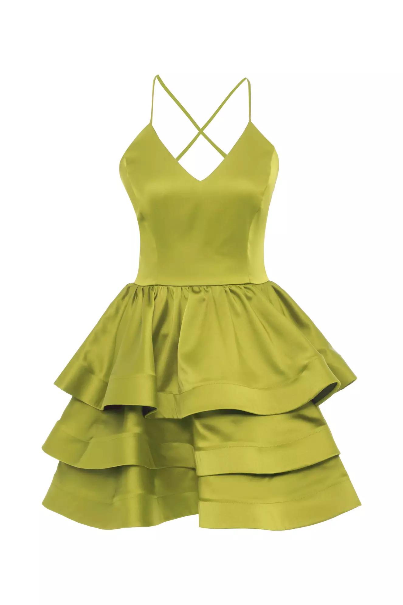 Pistachio green satin sleeveless mini dress