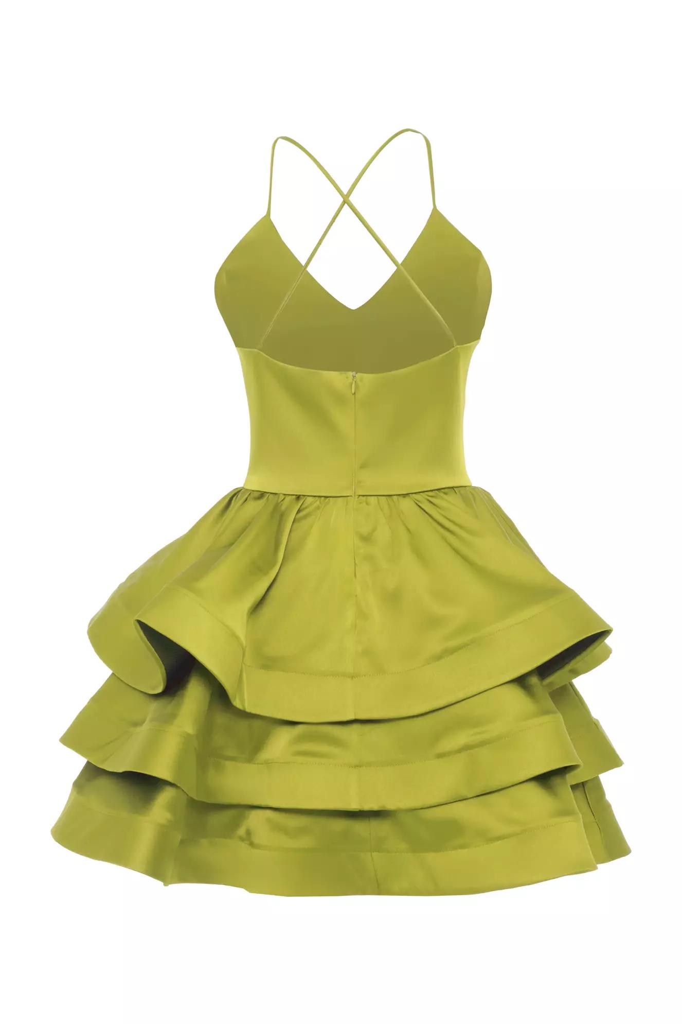 Pistachio green satin sleeveless mini dress