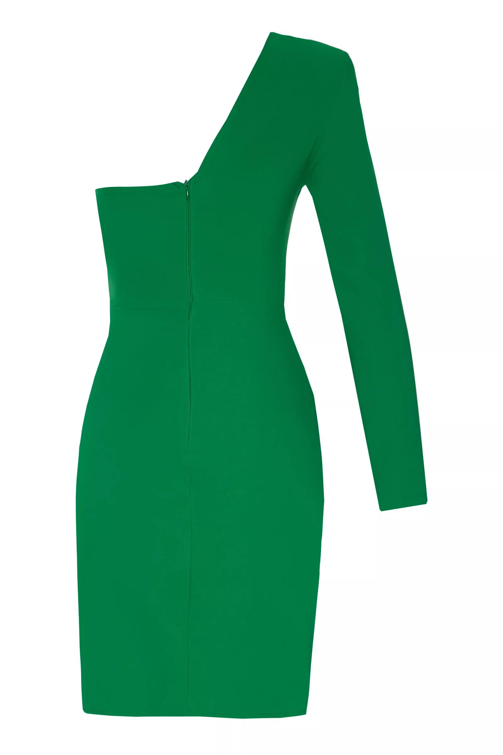 Green Crepe One Arm Mini Dress