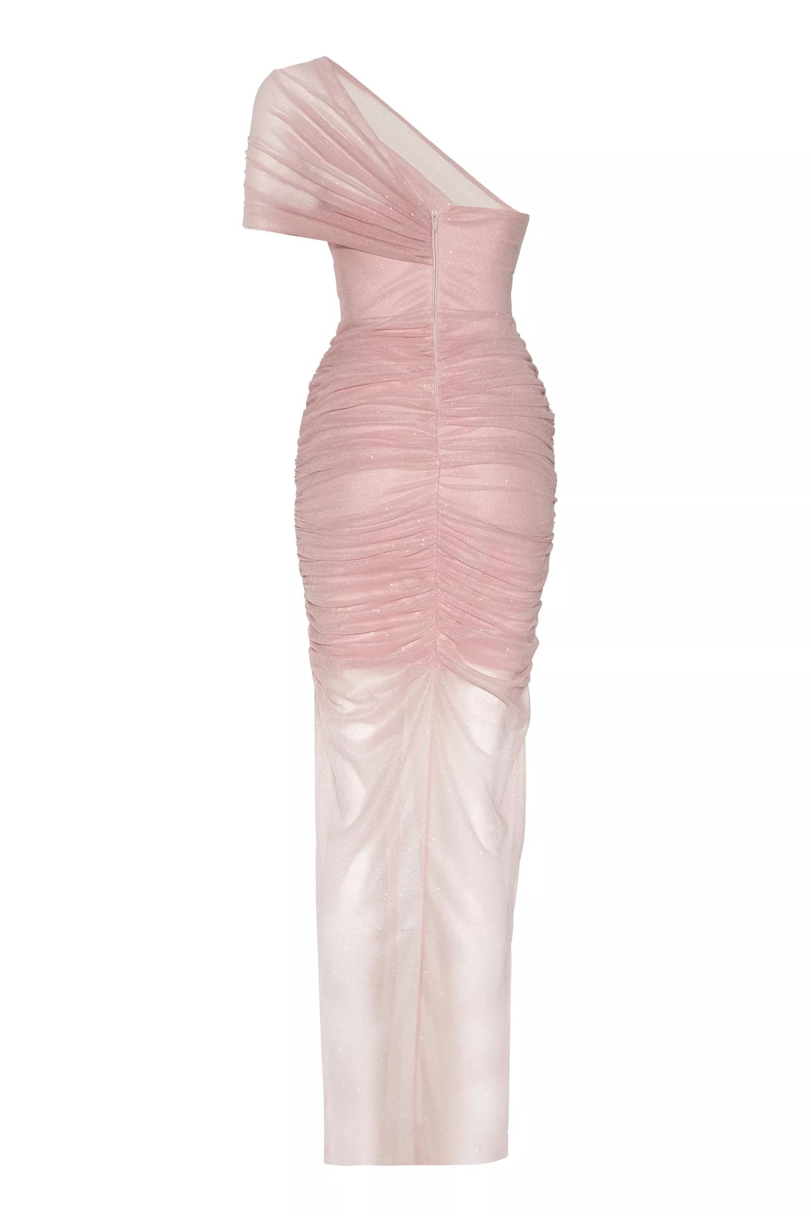 Blush tulle one arm maxi dress