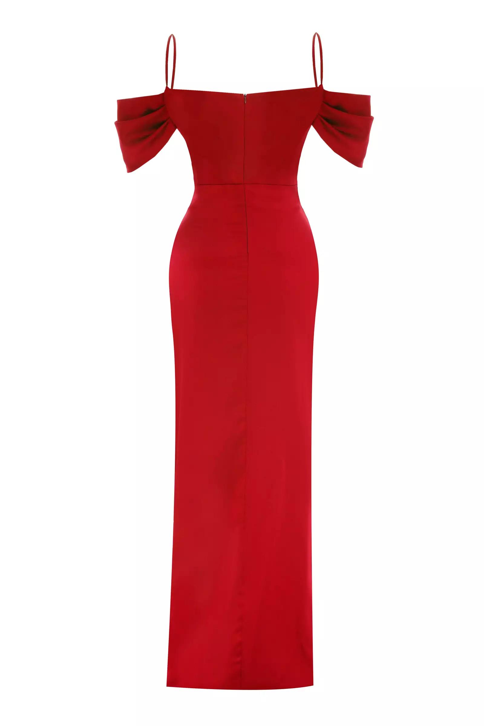 Red satin sleeveless maxi dress